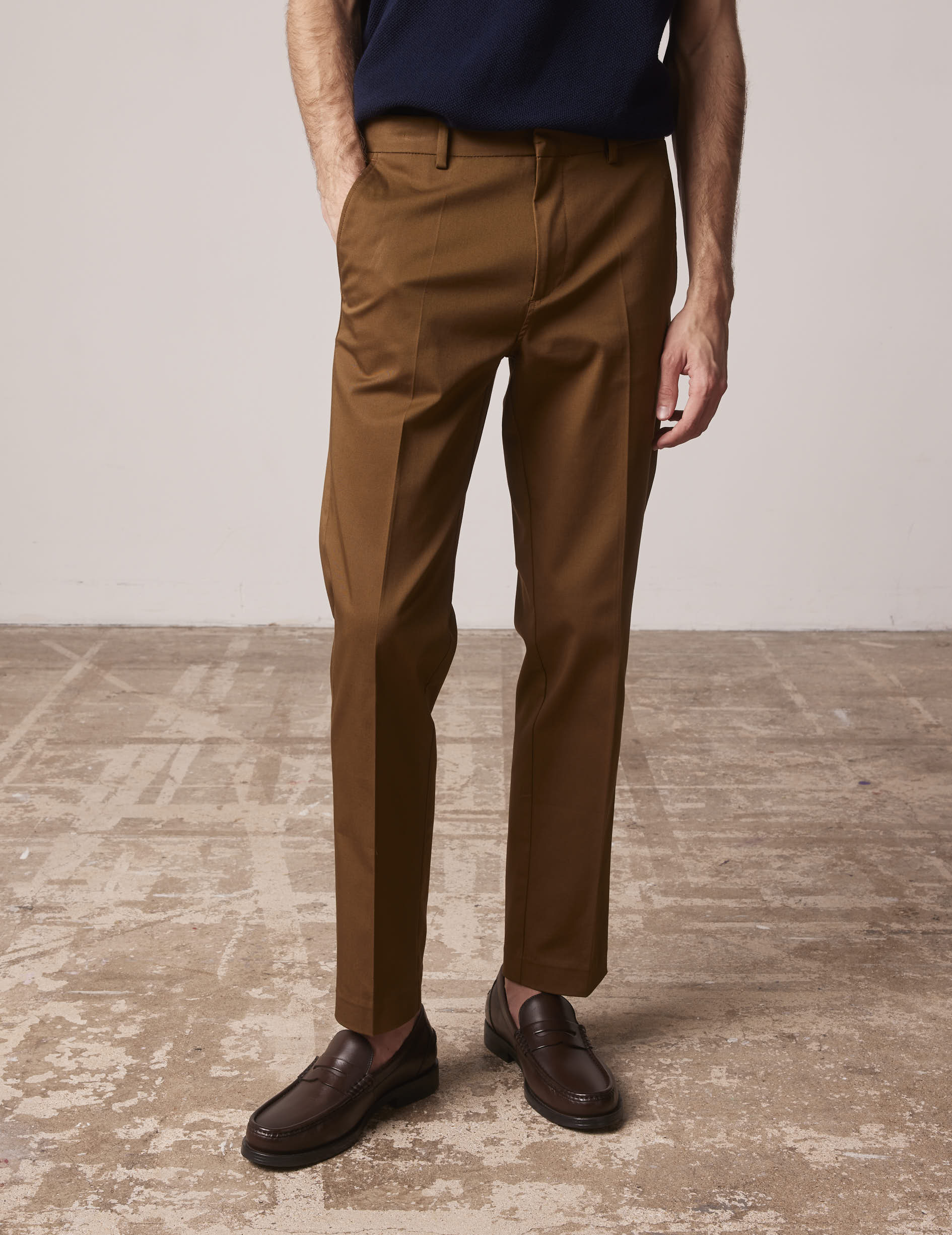 Brown Chinos Front And Back Images ENZO Tan Chinos