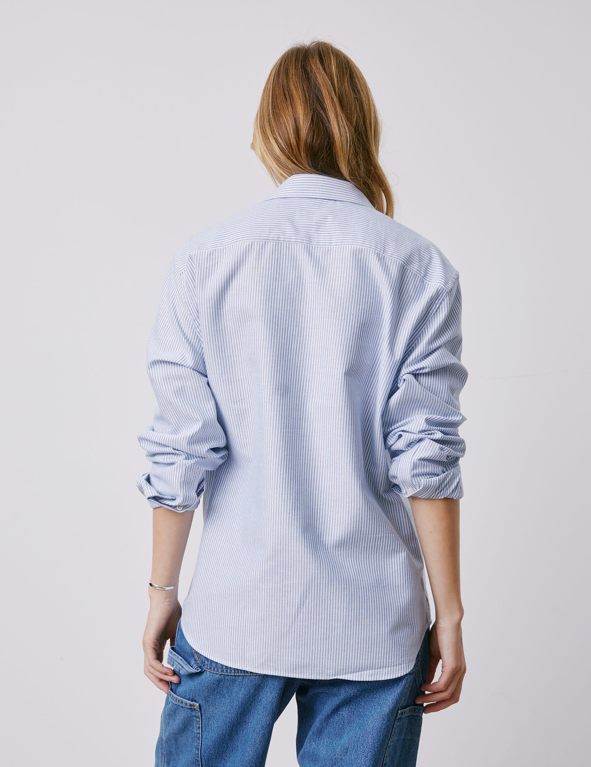 Chemise Club bleue rayée brodée Messy Nessy - Oxford - Col Figaret