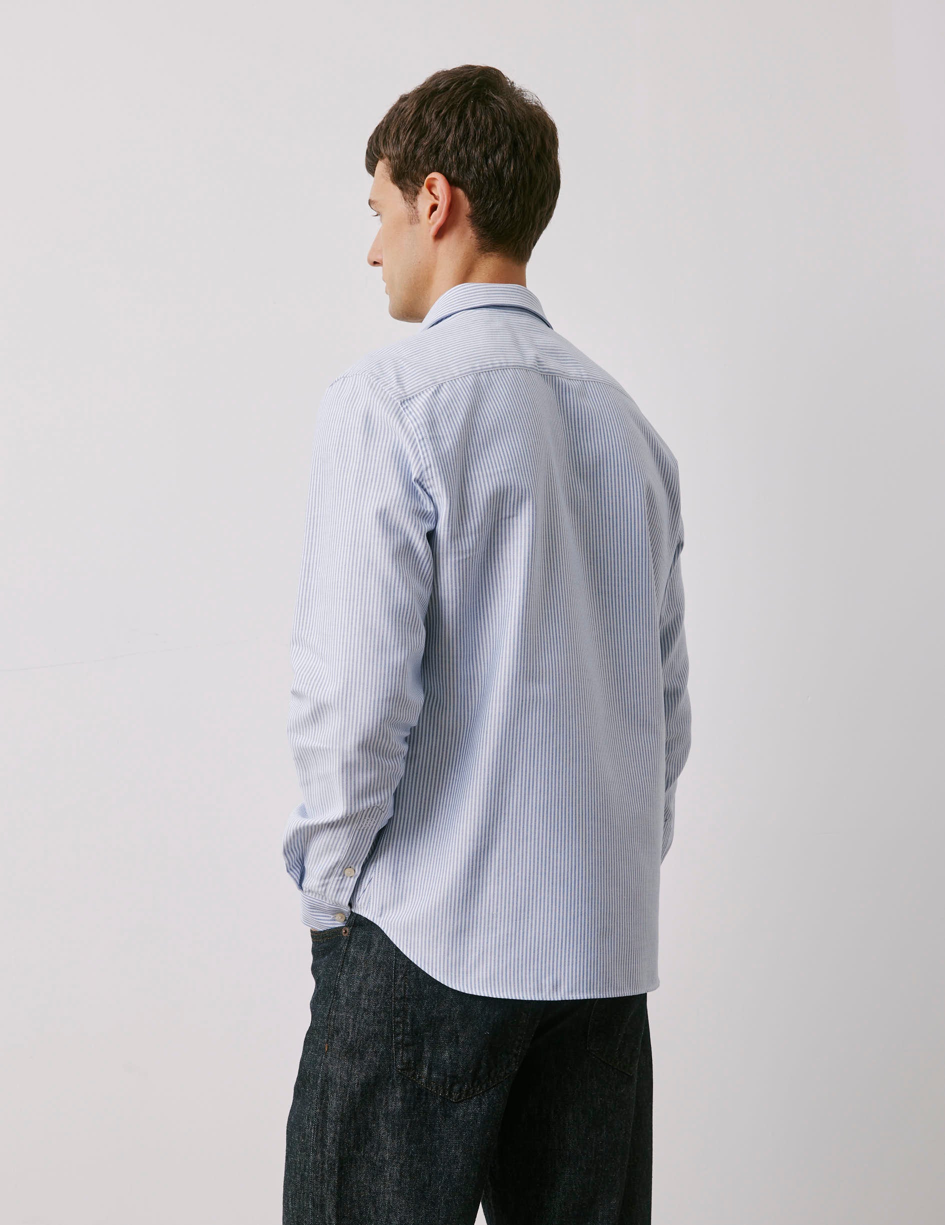 Chemise Club bleue rayée brodée Messy Nessy - Oxford - Col Figaret