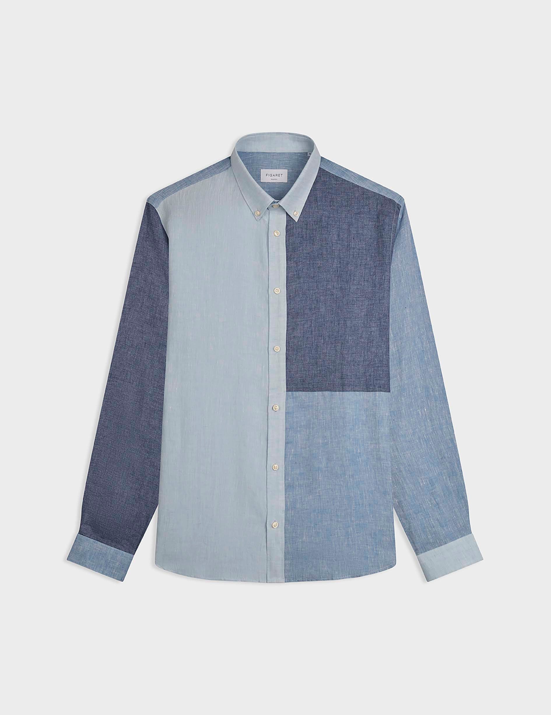 Fun shirt Harry en lin bleu - Lin - Col Américain