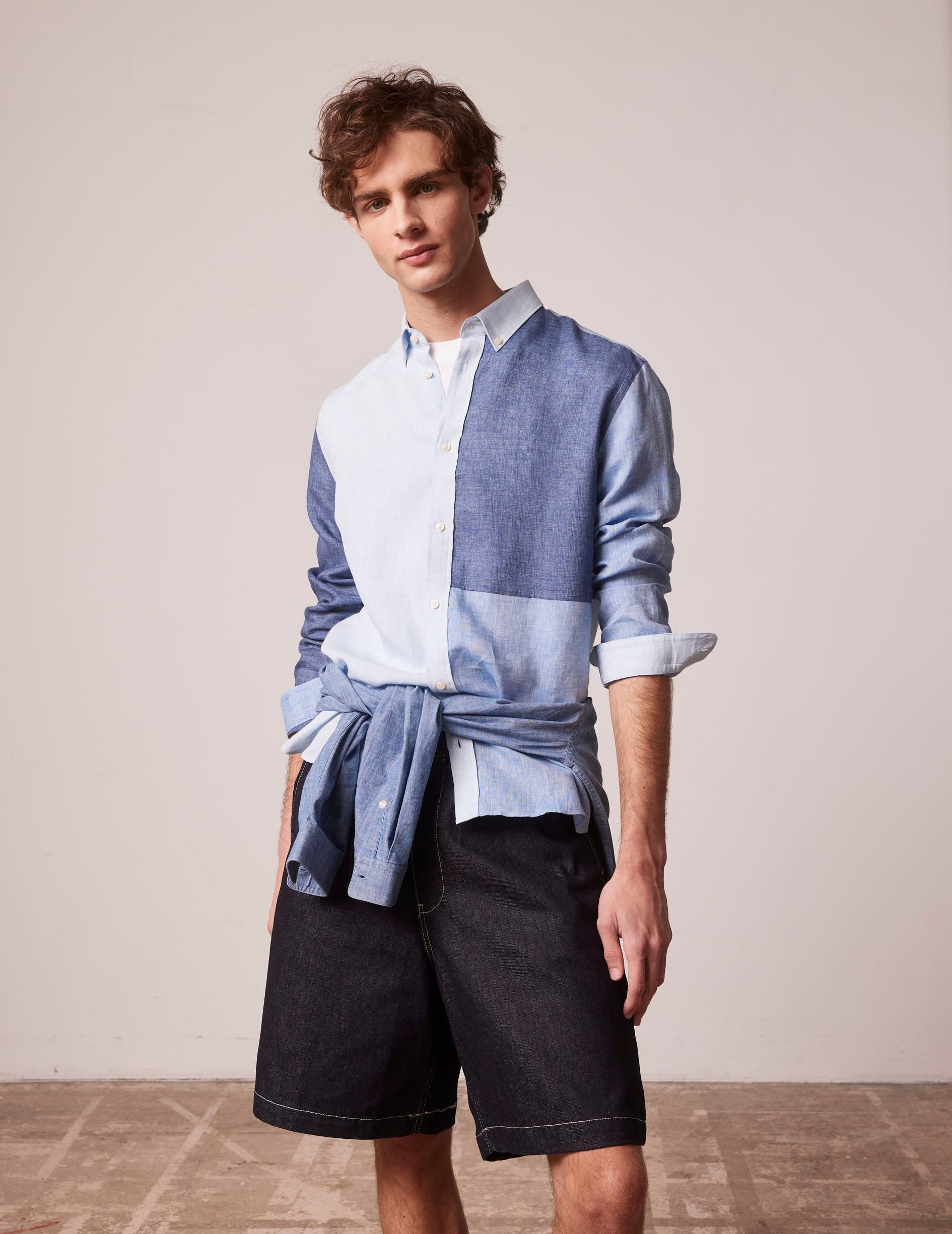 Fun shirt Harry en lin bleu - Lin - Col Américain