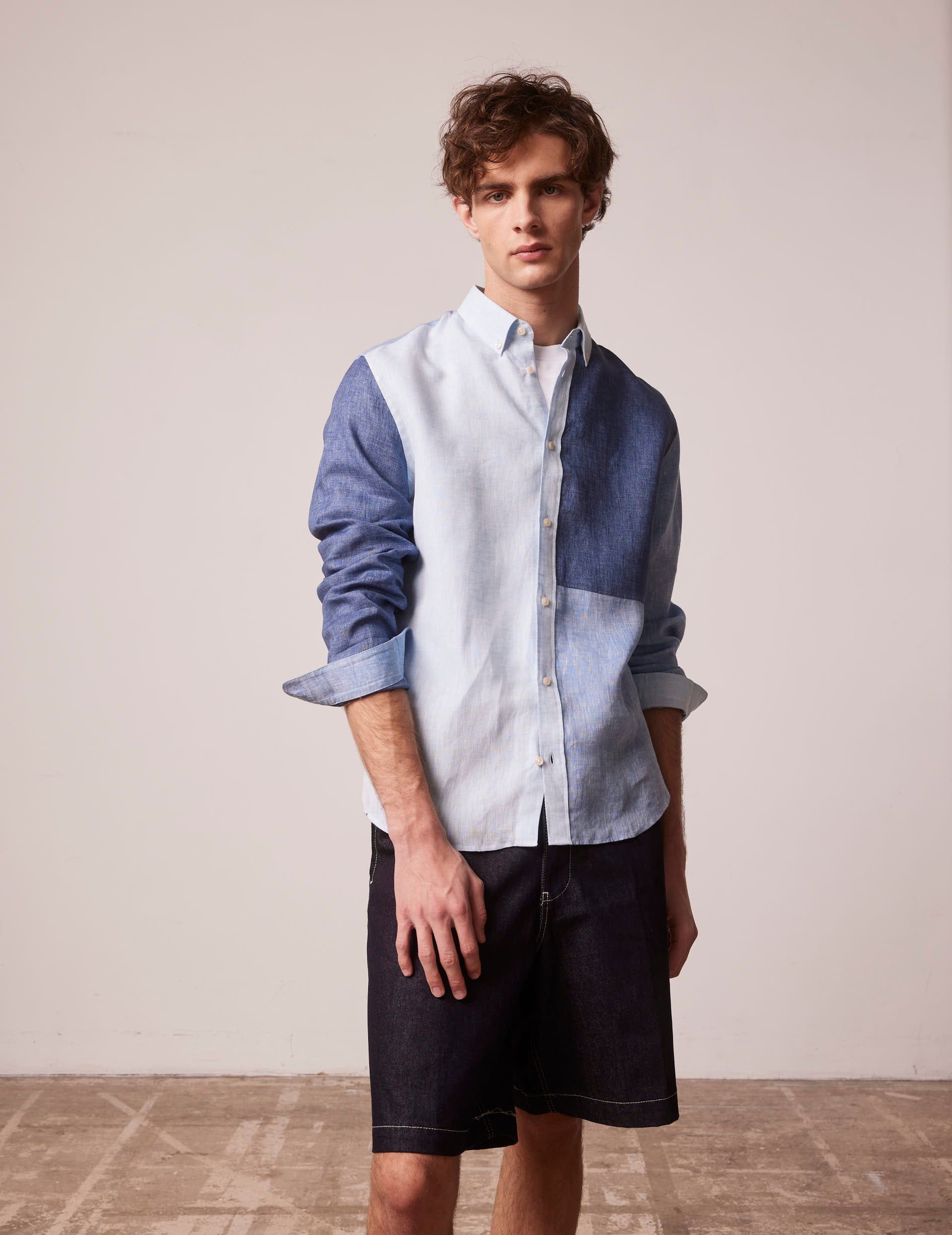 Fun shirt Harry en lin bleu - Lin - Col Américain