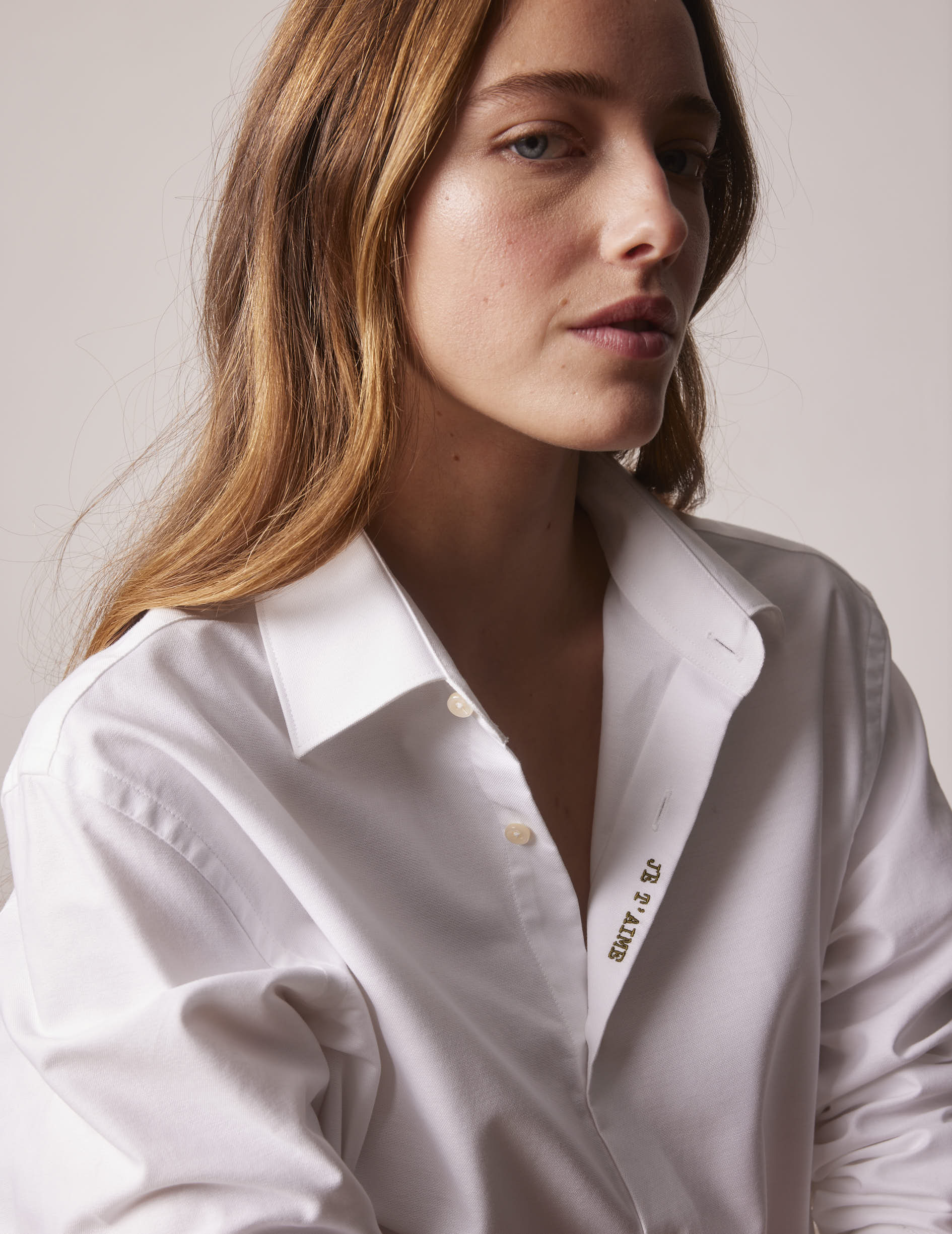 Unisex White "Je t'aime" shirt - Oxford - Figaret Collar