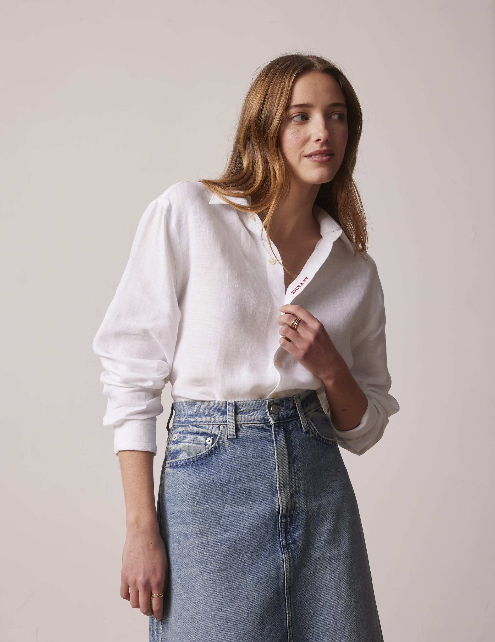 Chemise mixte "Je t'aime" en lin blanc - Lin - Col Figaret