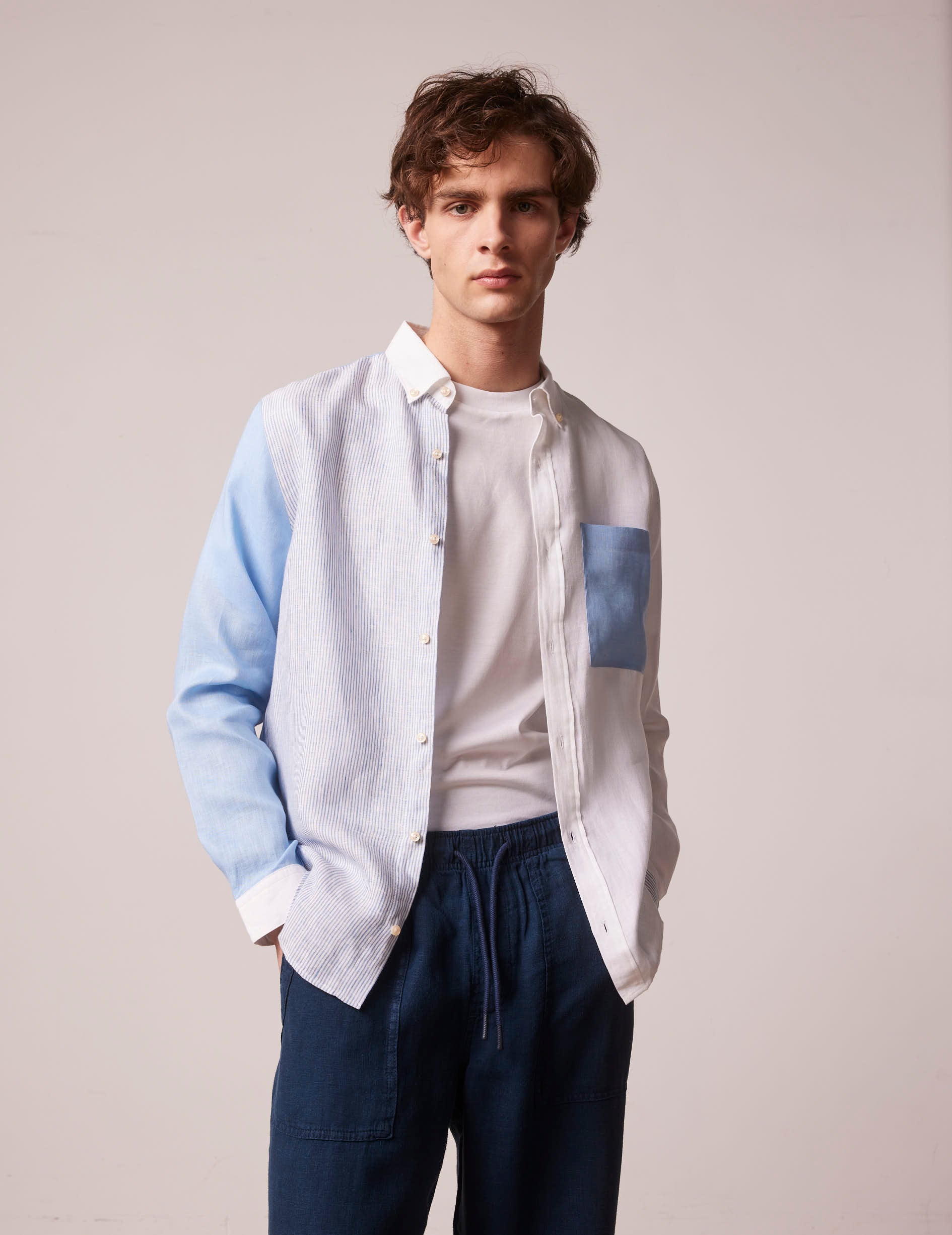 Fun shirt William en lin bleu - Lin - Col Américain