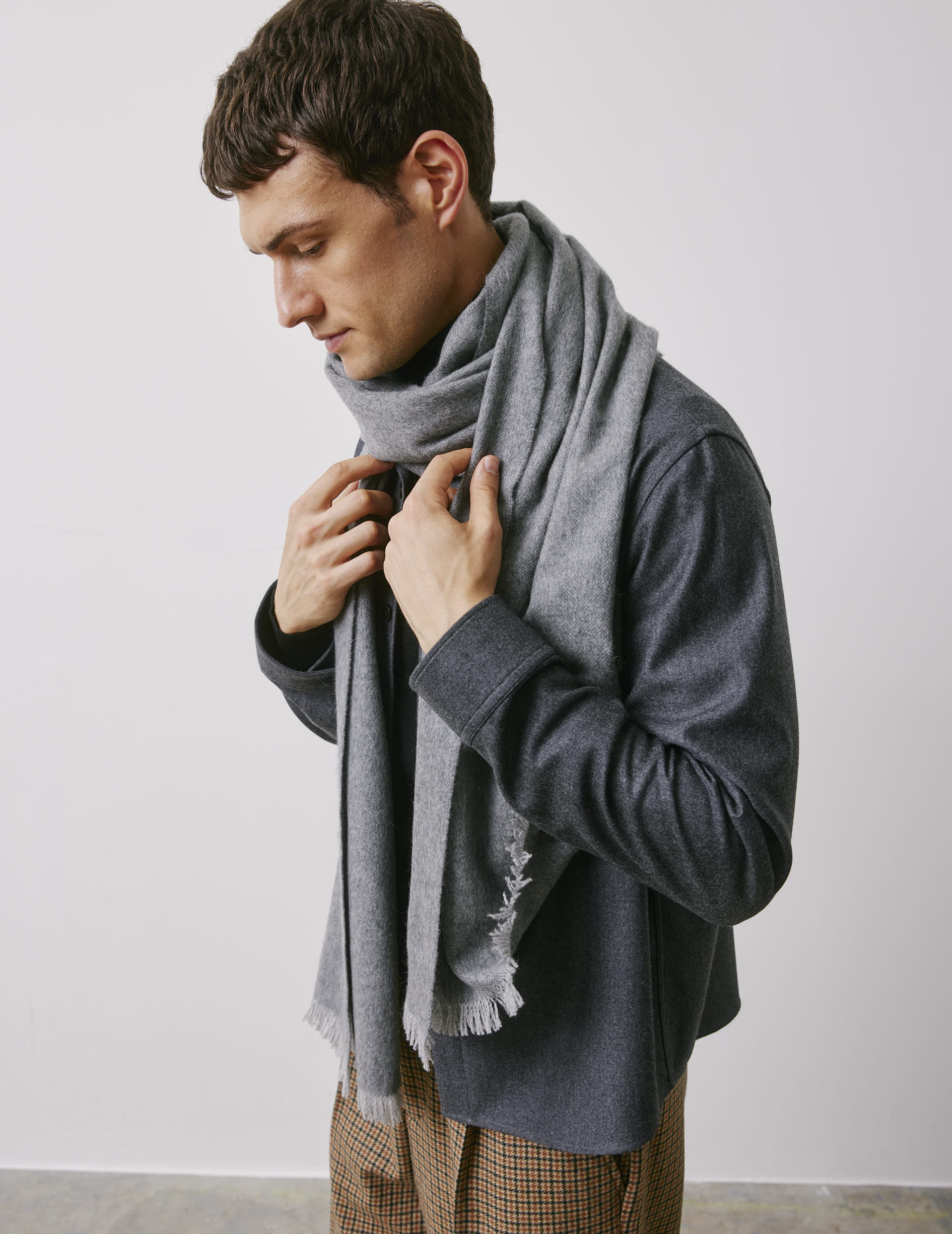 Gray herringbone wool scarf