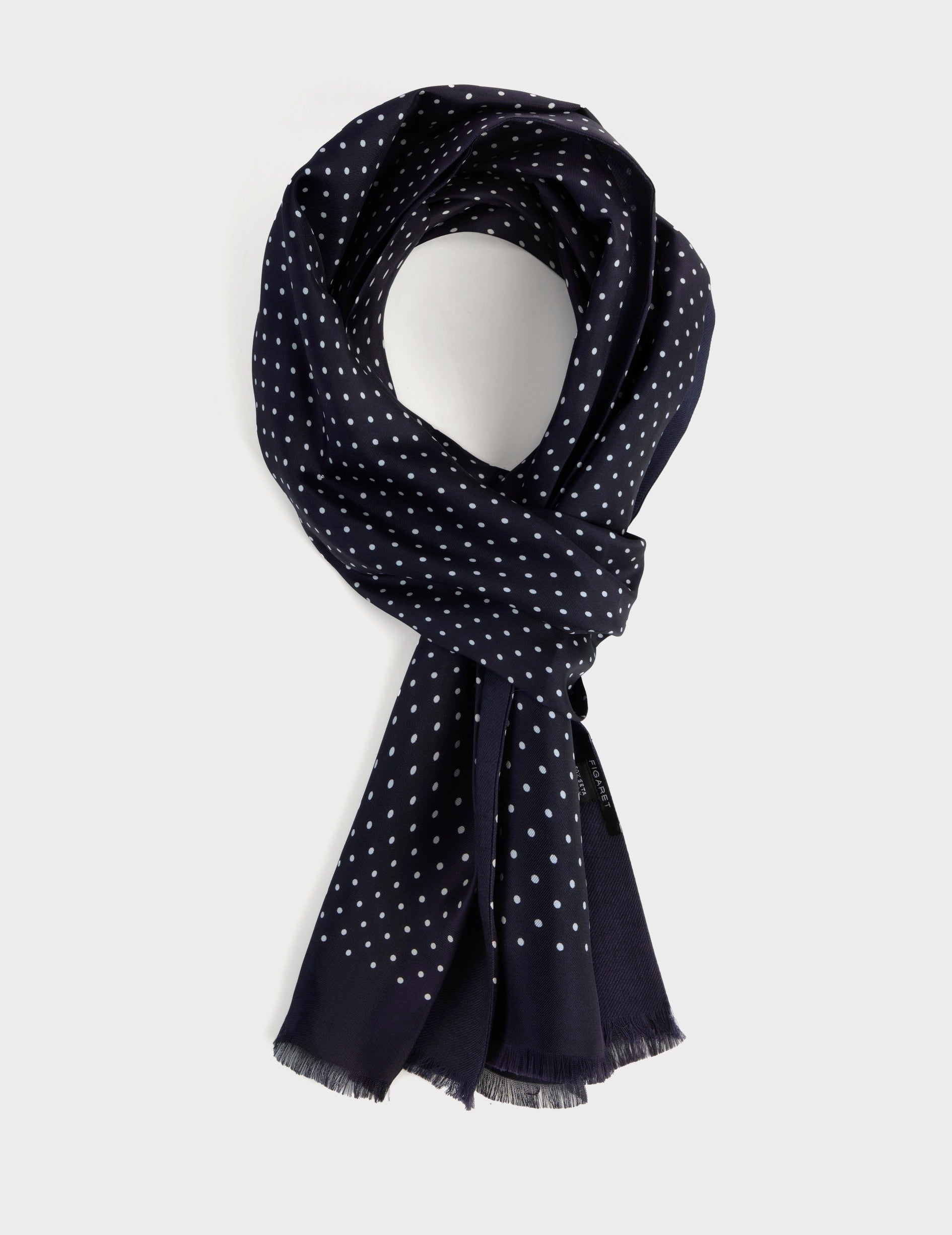 Navy polka dot silk twill scarf -