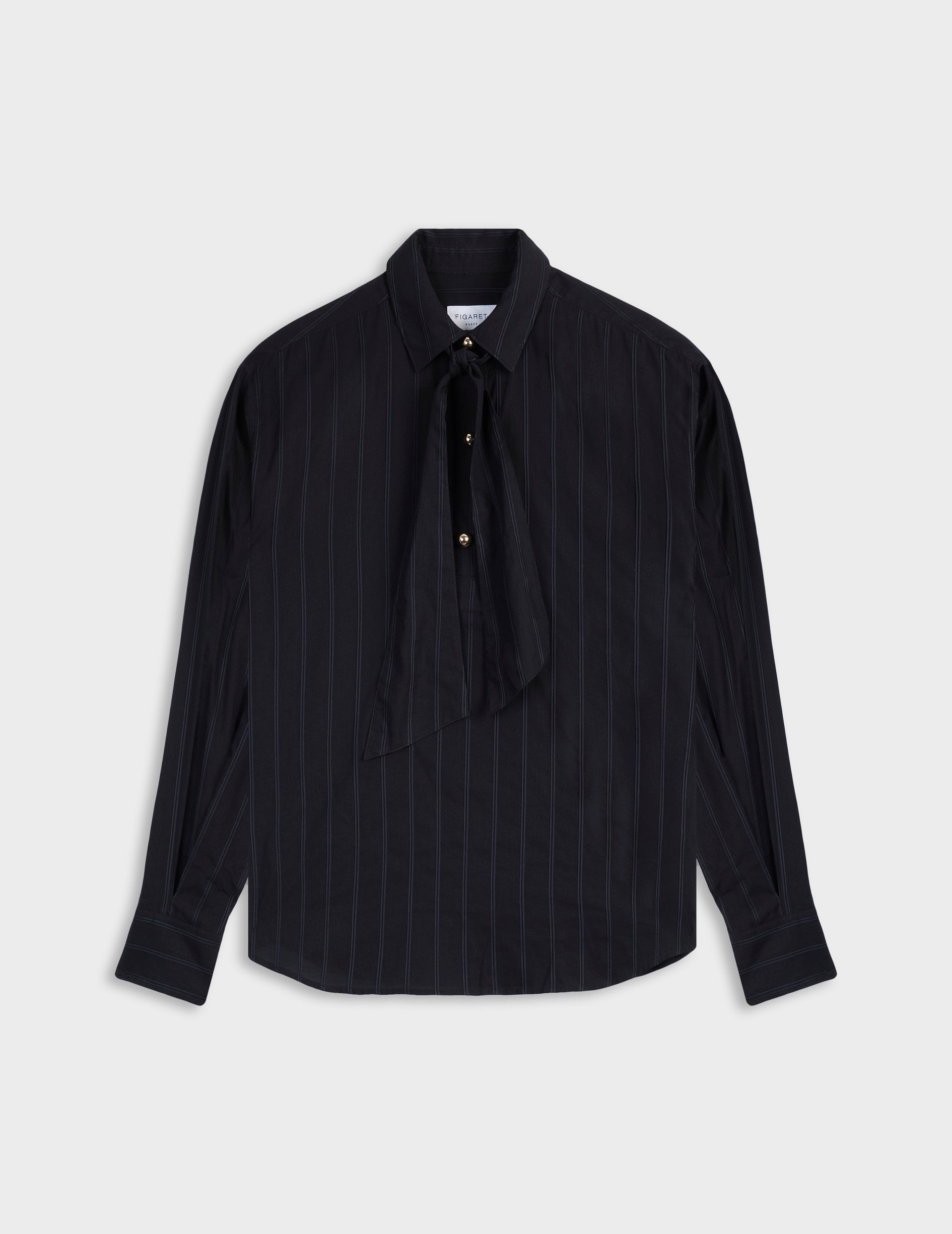 Ortensia navy striped blouse - Pleated - Shirt Collar