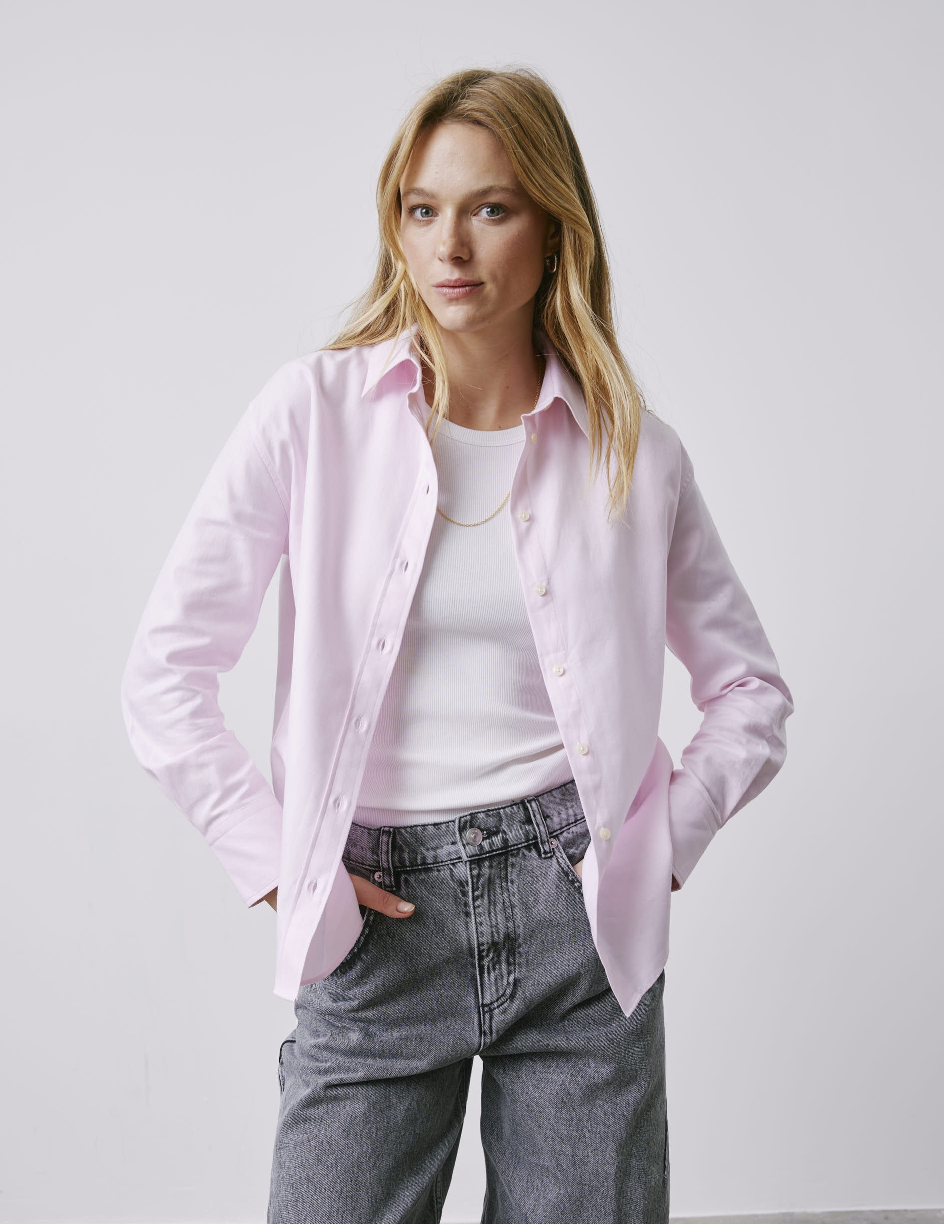 Ambre pink shirt - Herringbone - Shirt Collar