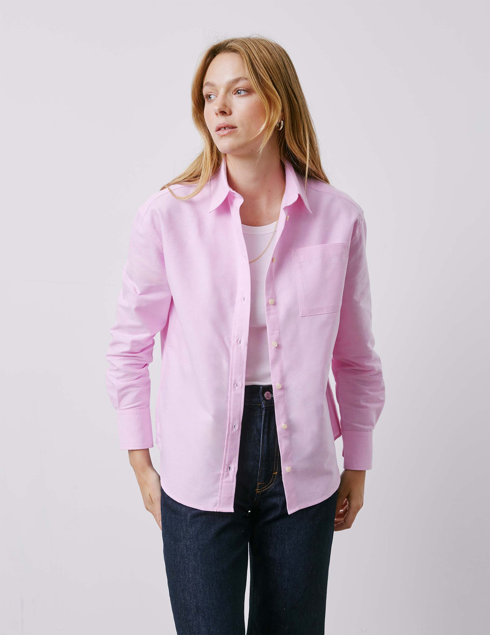 Chemise Charlotte rose - Oxford - Col Chemise