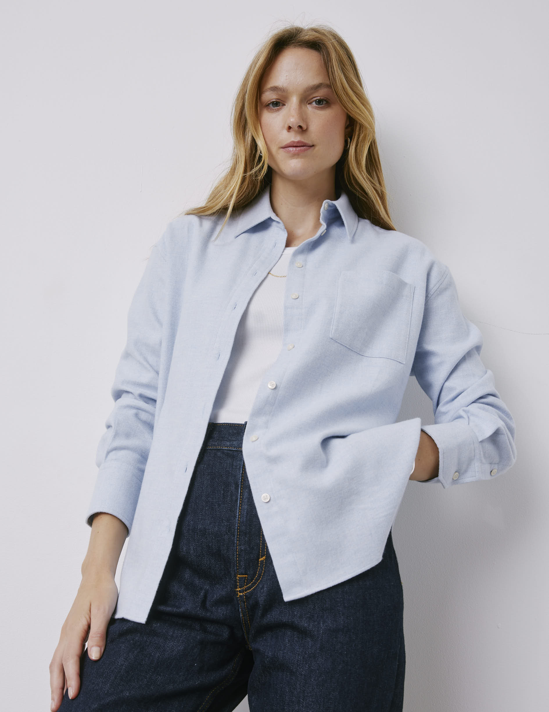 Chemise Charlotte bleue - Flanelle - Col Chemise