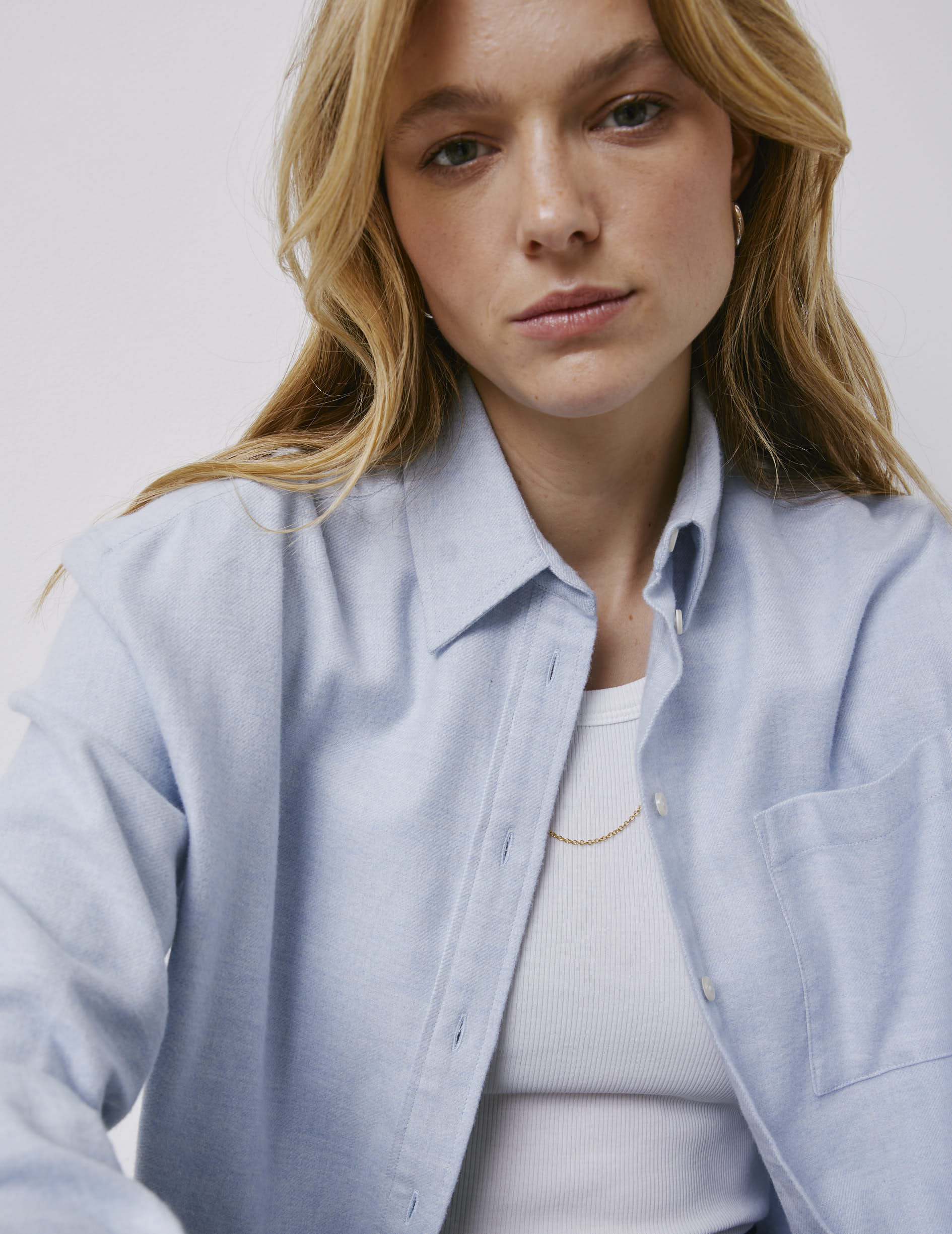 Chemise Charlotte bleue - Flanelle - Col Chemise