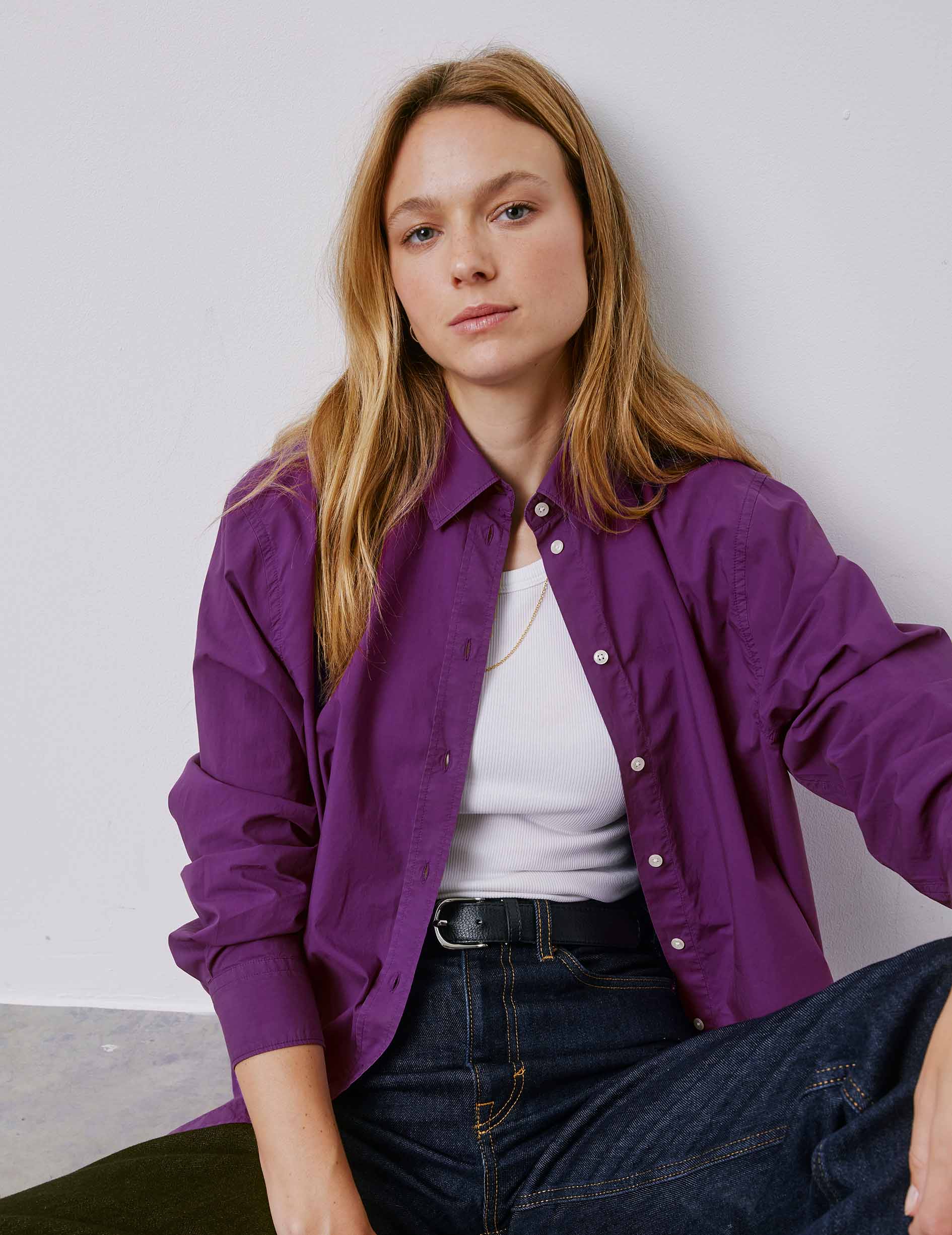 Delina violet oversized shirt - Poplin - Shirt Collar