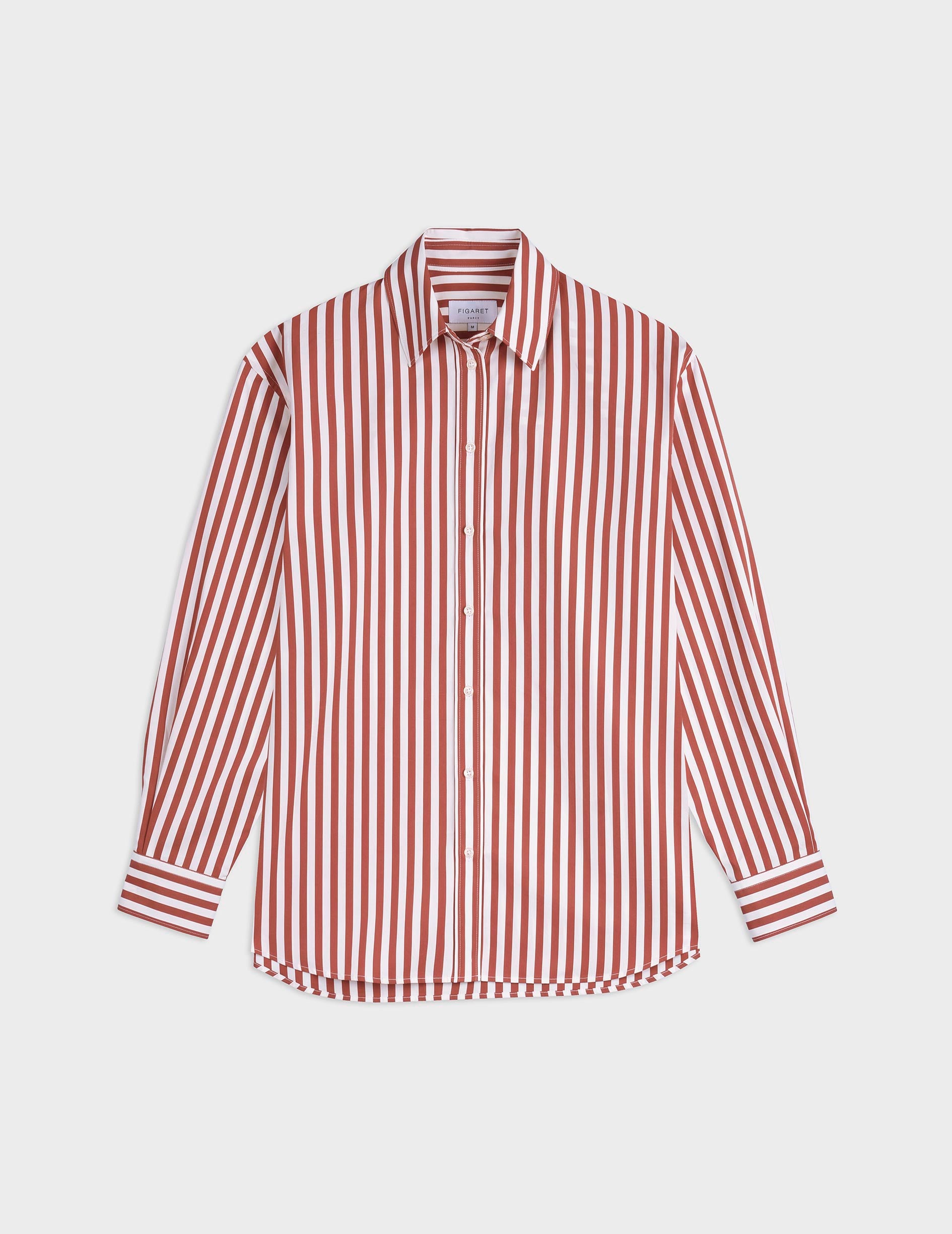 Delina red striped oversized shirt - Poplin - Shirt Collar