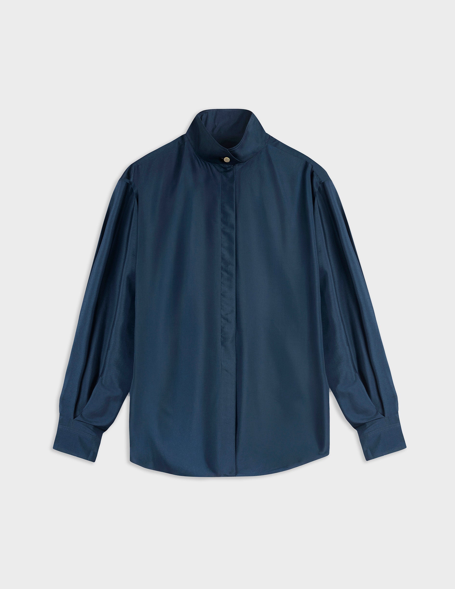 Innaée navy hidden button placket shirt - Silk - High Collar