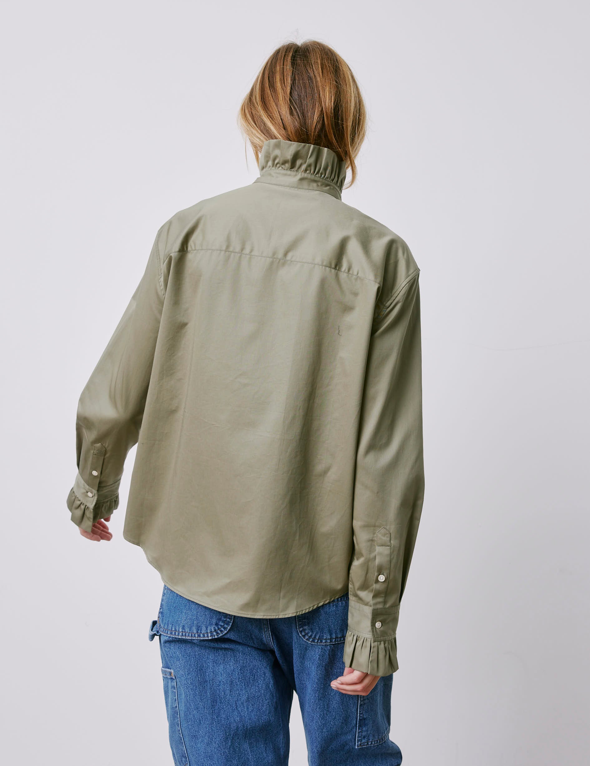 Chemise Laurine gorge cachée kaki - Twill - Col Victorien