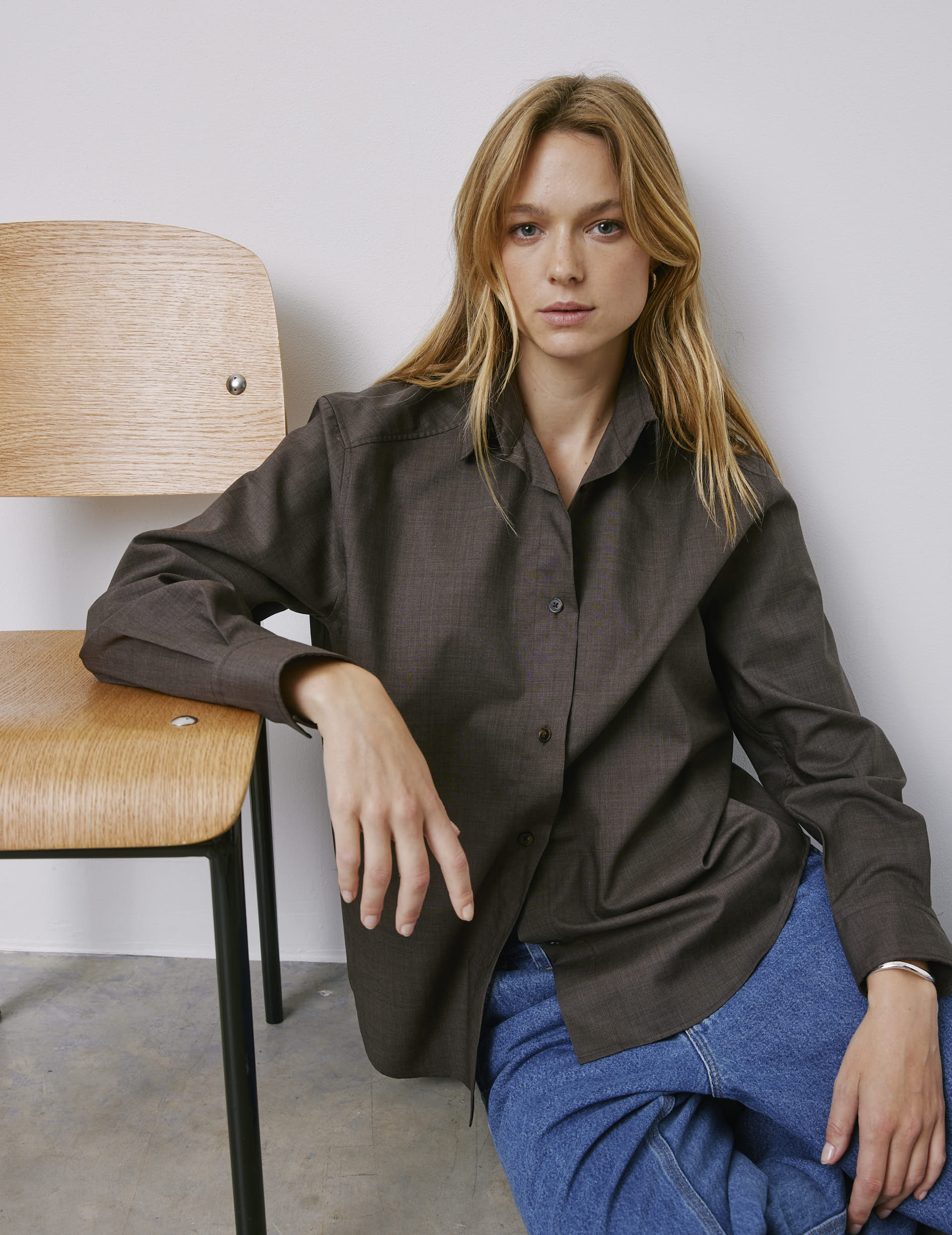 Chemise Léanna en laine vierge marron - Toile - Col Chemise