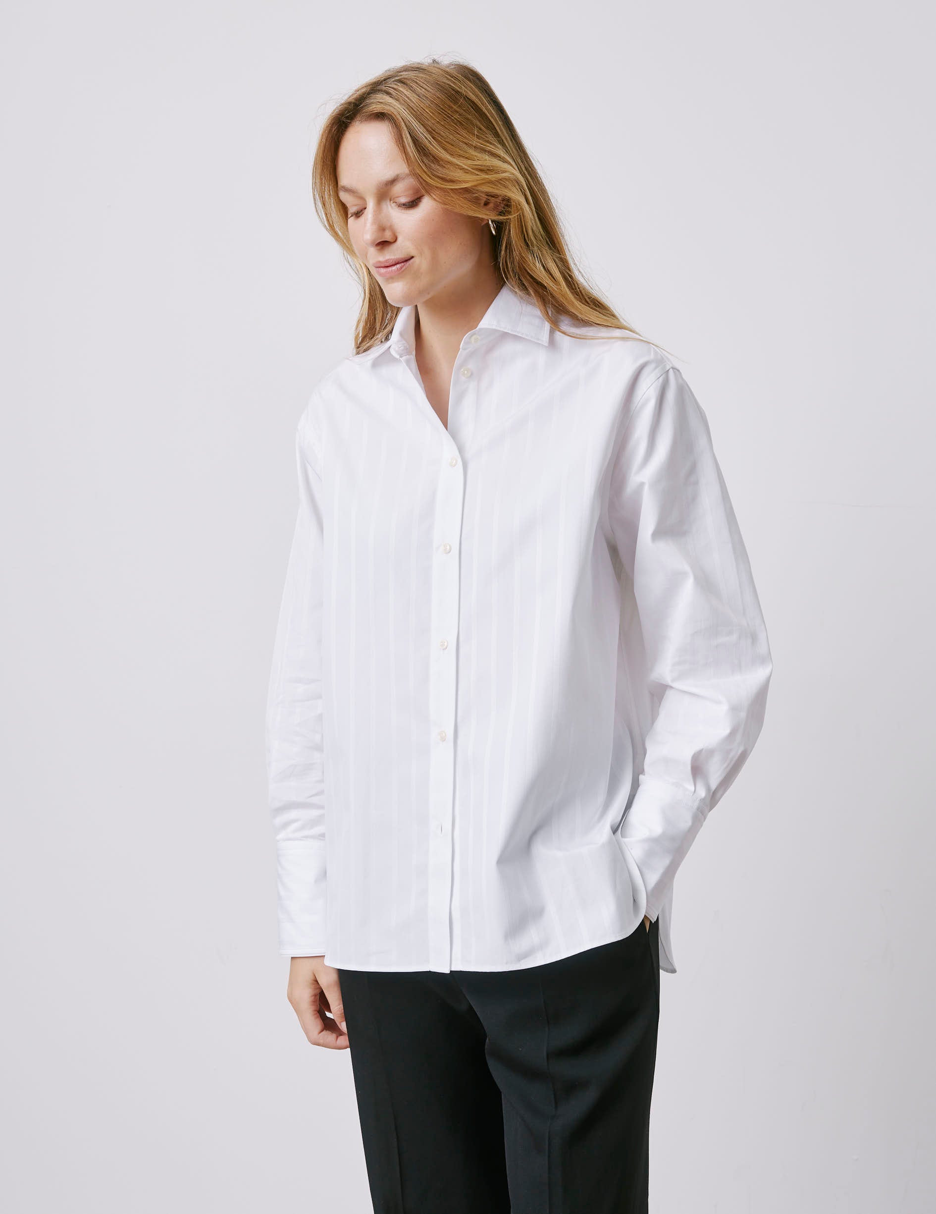 Chemise oversize Léa rayée blanche - Popeline - Col Chemise