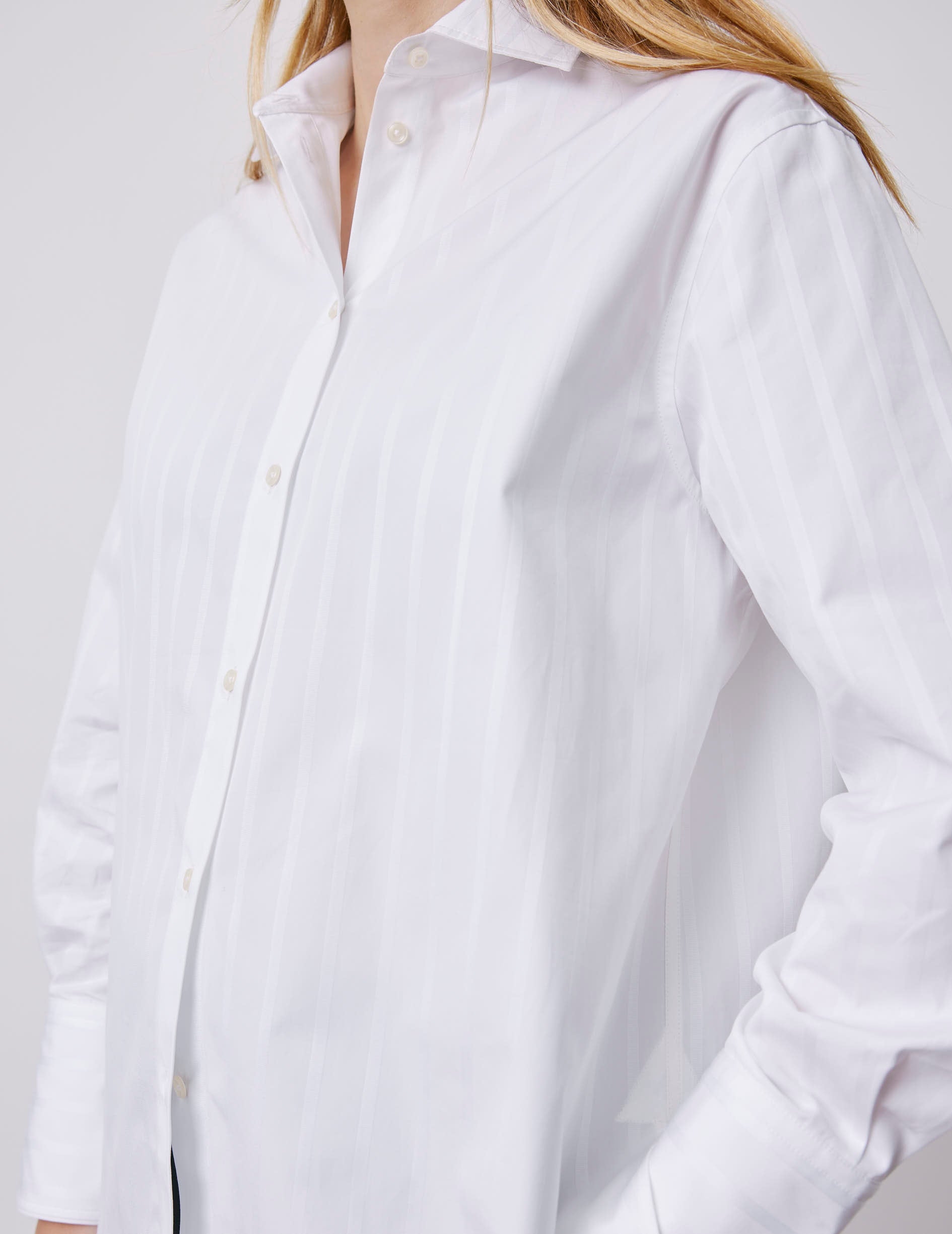 Chemise oversize Léa rayée blanche - Popeline - Col Chemise