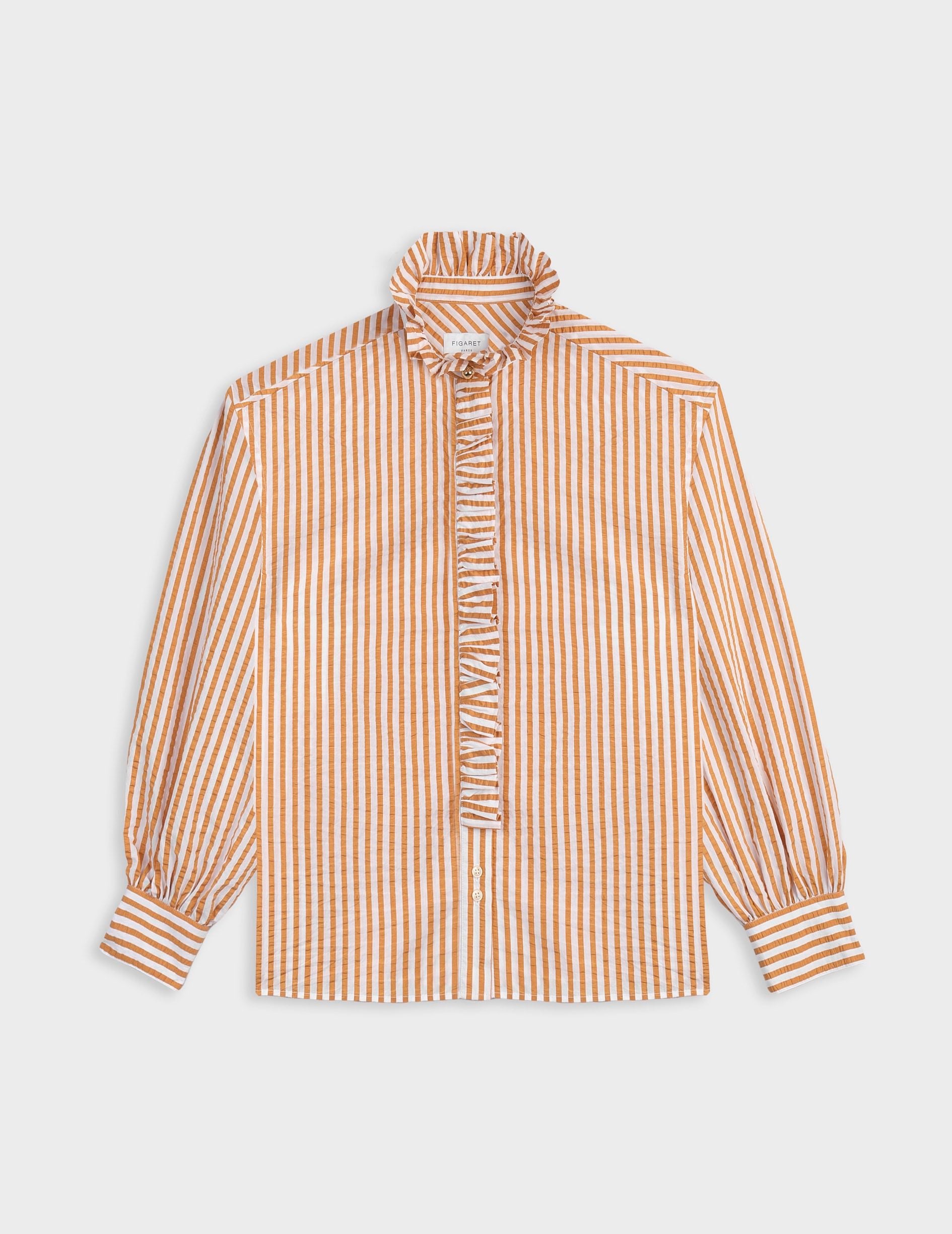 Lisa striped camel shirt - Seersucker - Victorian Collar