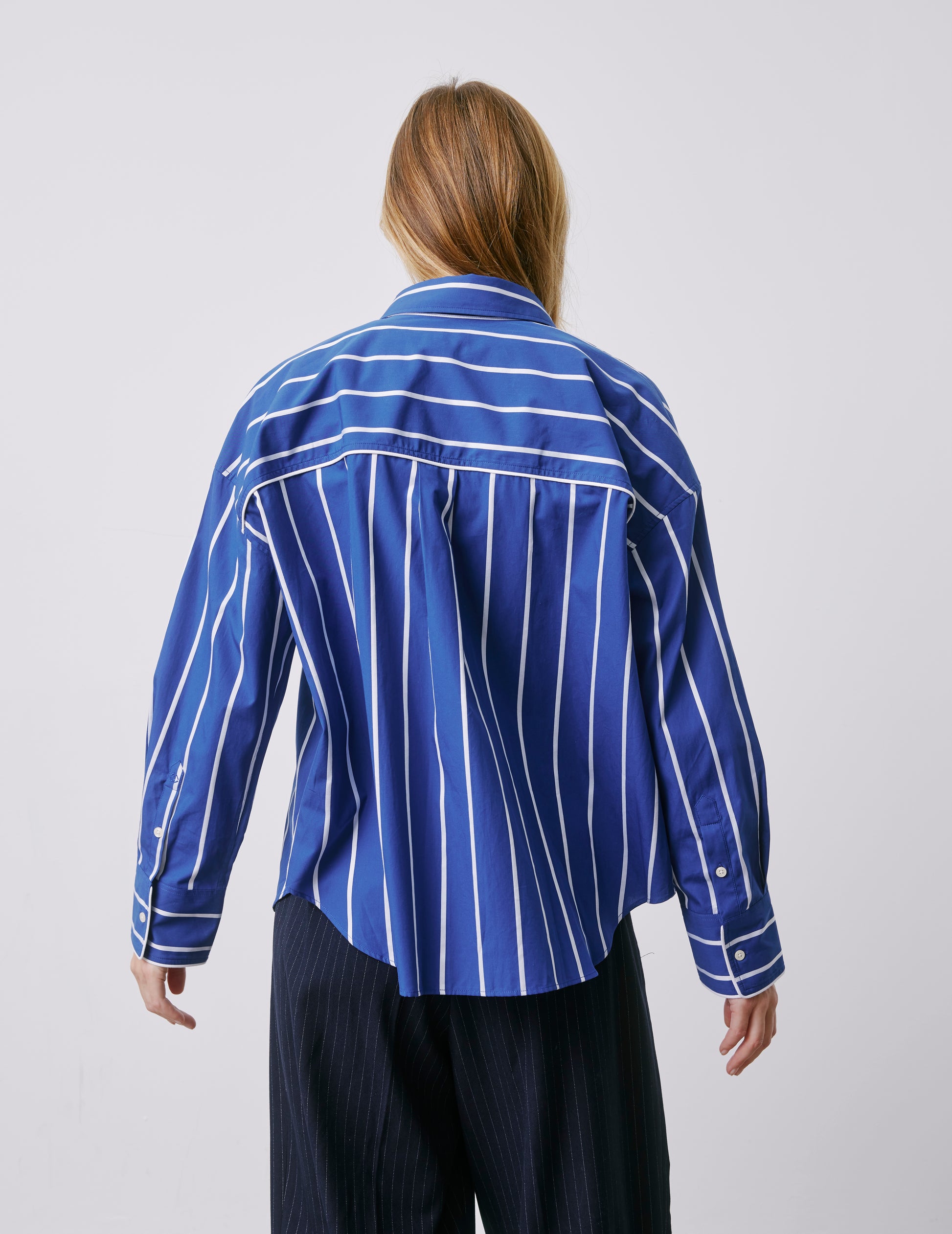 Chemise oversize Lizandra rayée bleu marine - Popeline - Col Chemise