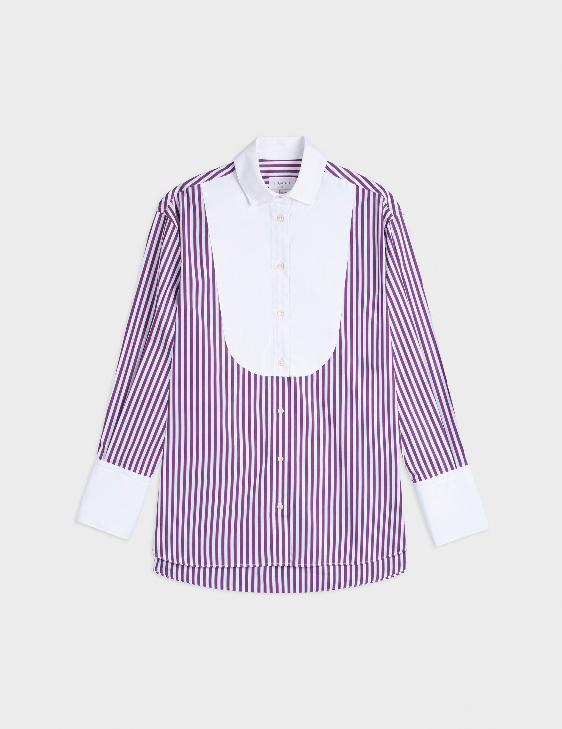 Chemise oversize Lune rayée violette à plastron - Popeline - Col Chemise