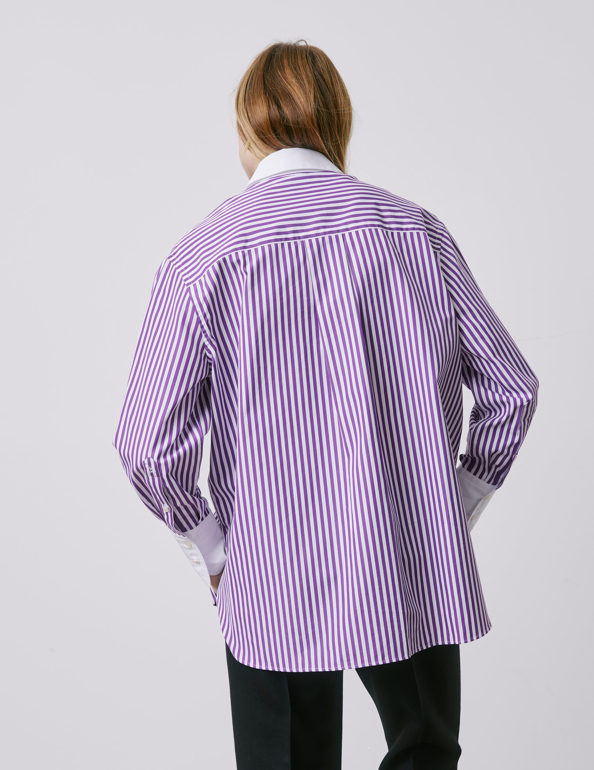 Chemise oversize Lune rayée violette à plastron - Popeline - Col Chemise