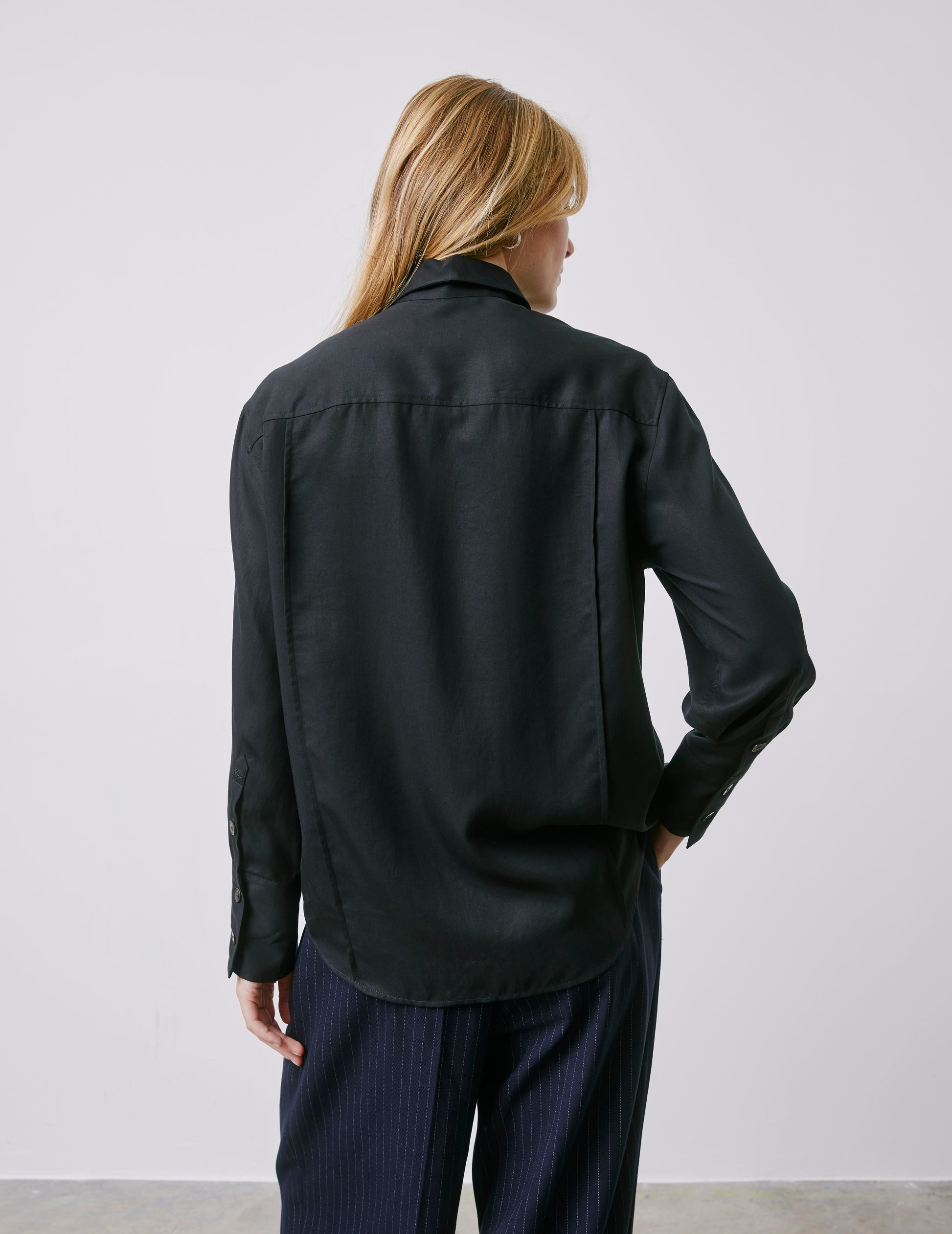 Manon black hidden button placket shirt - Lyocell - Shirt Collar