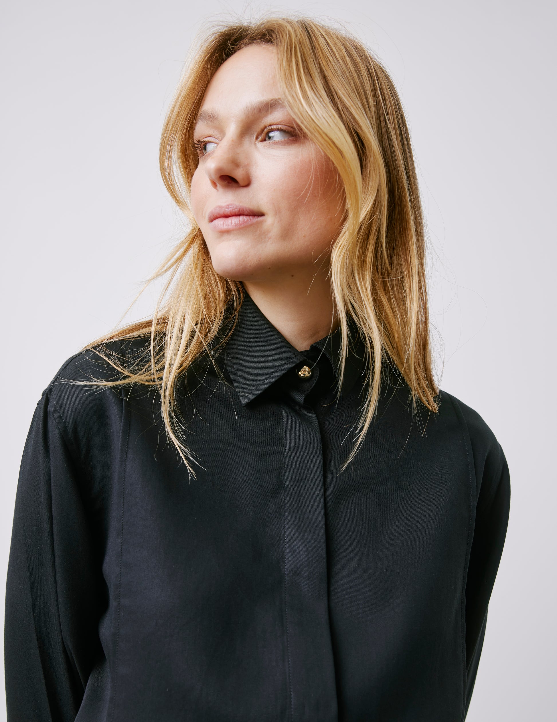 Manon black hidden button placket shirt - Lyocell - Shirt Collar