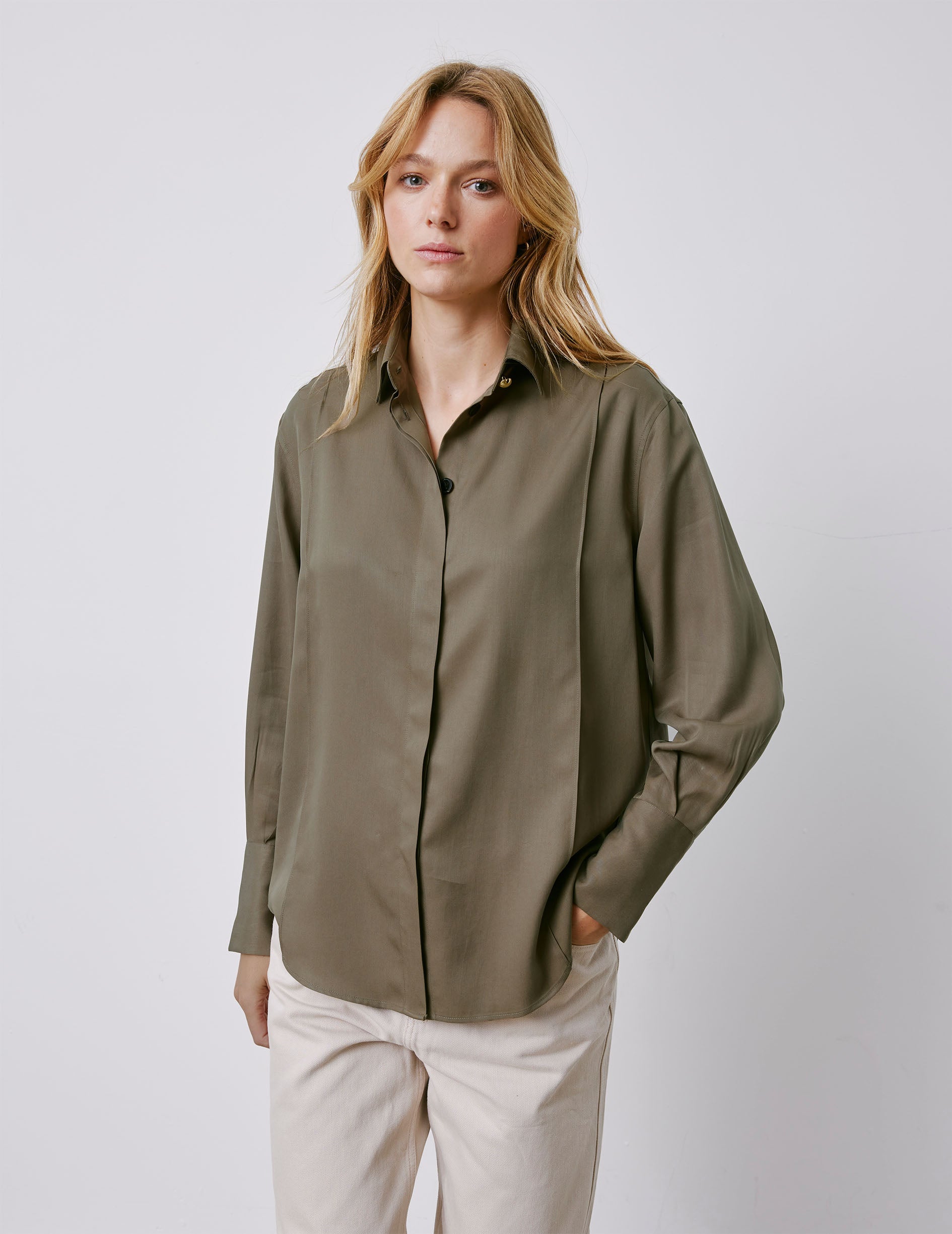 Chemise Manon gorge cachée kaki - Lyocell - Col Chemise