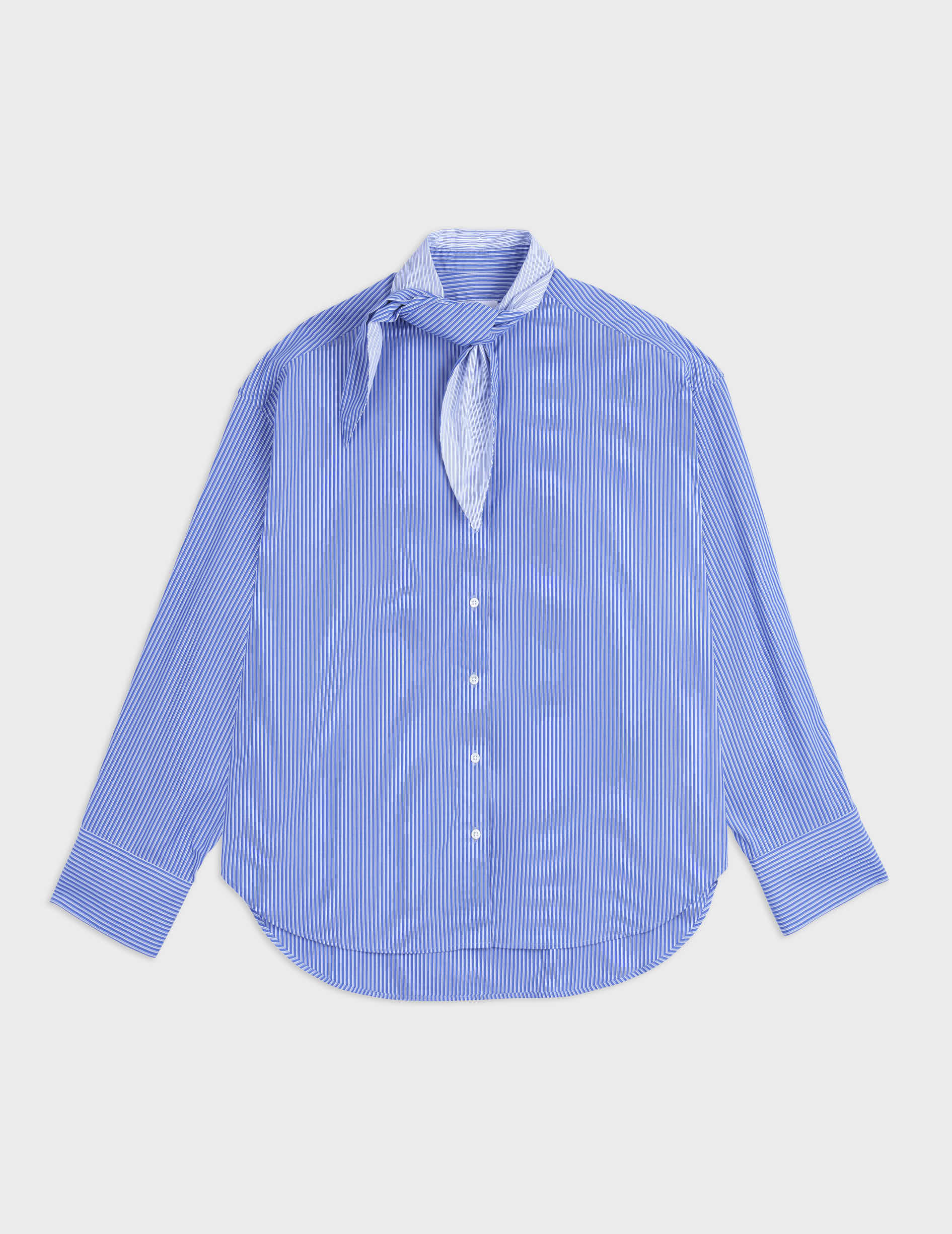 Chemise Margaux rayée bleue - Popeline - Col Lavalière