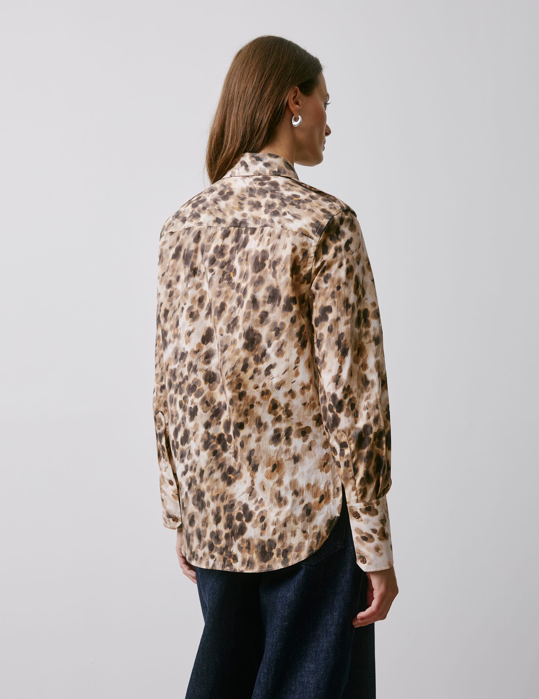 Maryline hidden button placket beige printed shirt - Poplin - Shirt Collar