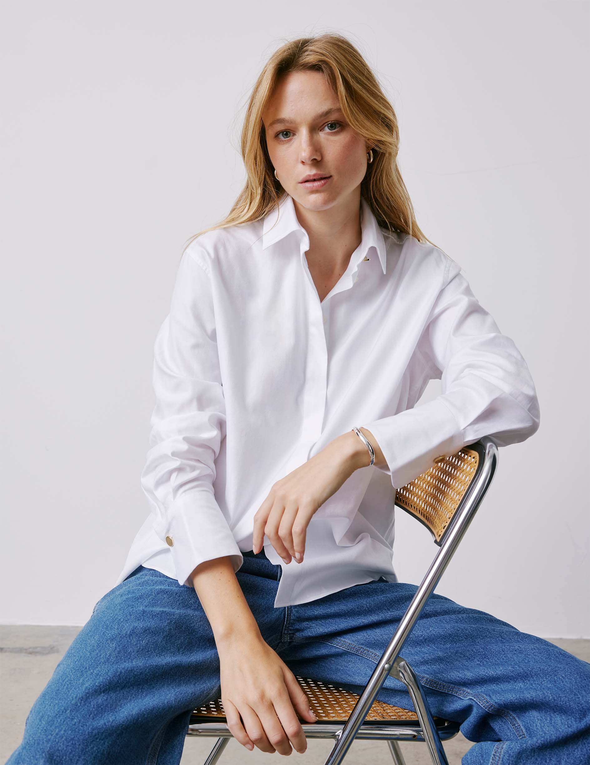 Chemise Mathéa gorge cachée blanche - Chevron - Col Chemise