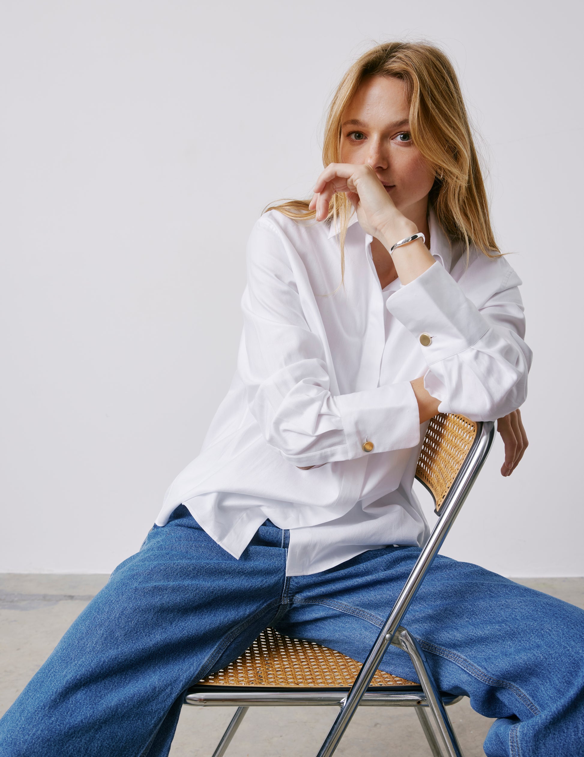 Chemise Mathéa gorge cachée blanche - Chevron - Col Chemise