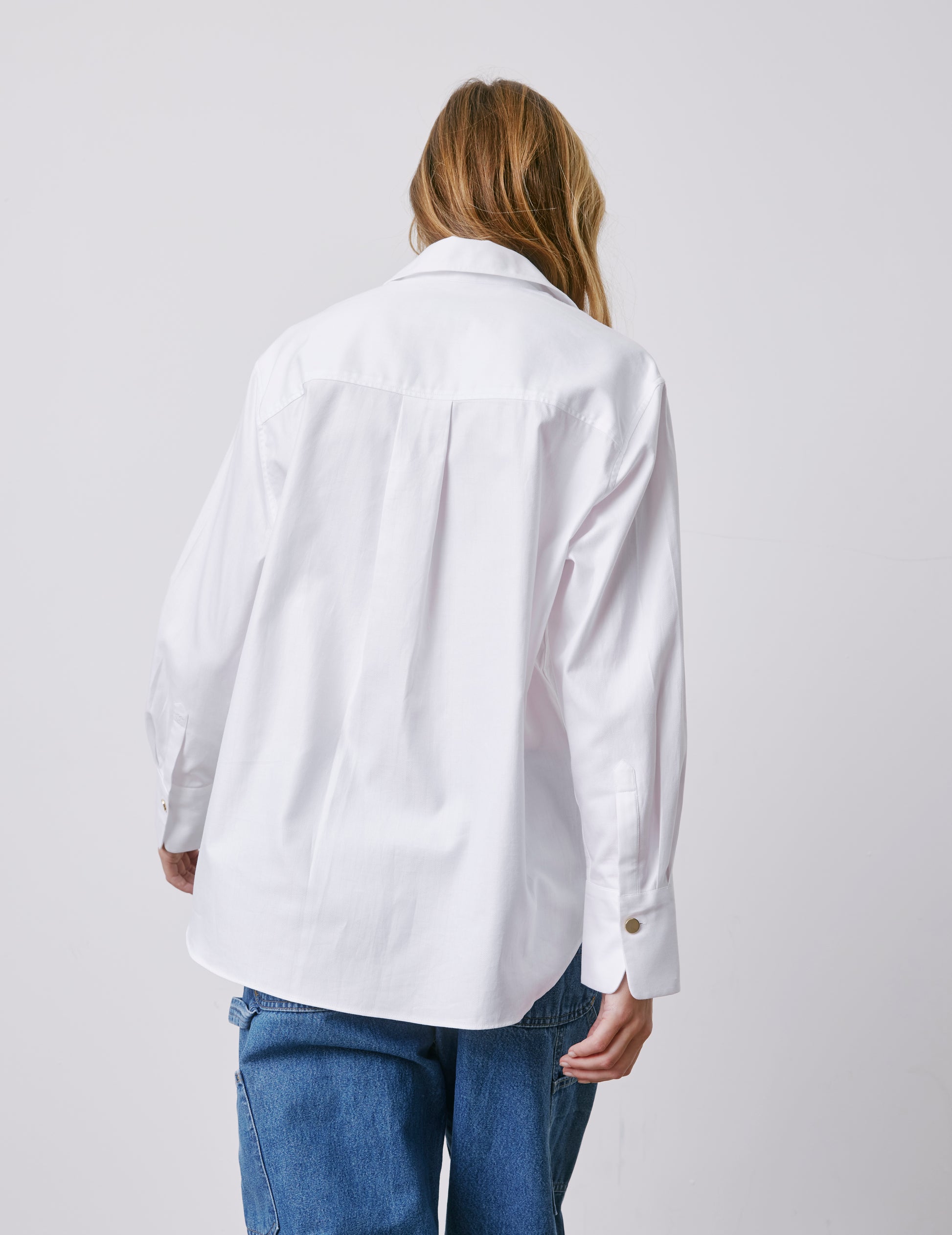 Chemise Mathéa gorge cachée blanche - Chevron - Col Chemise