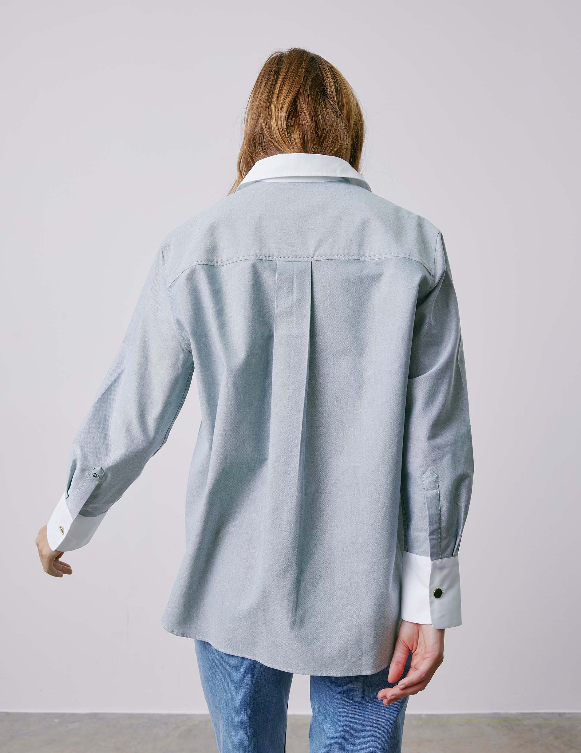 Mathéa green hidden button placket shirt - Oxford - Shirt Collar