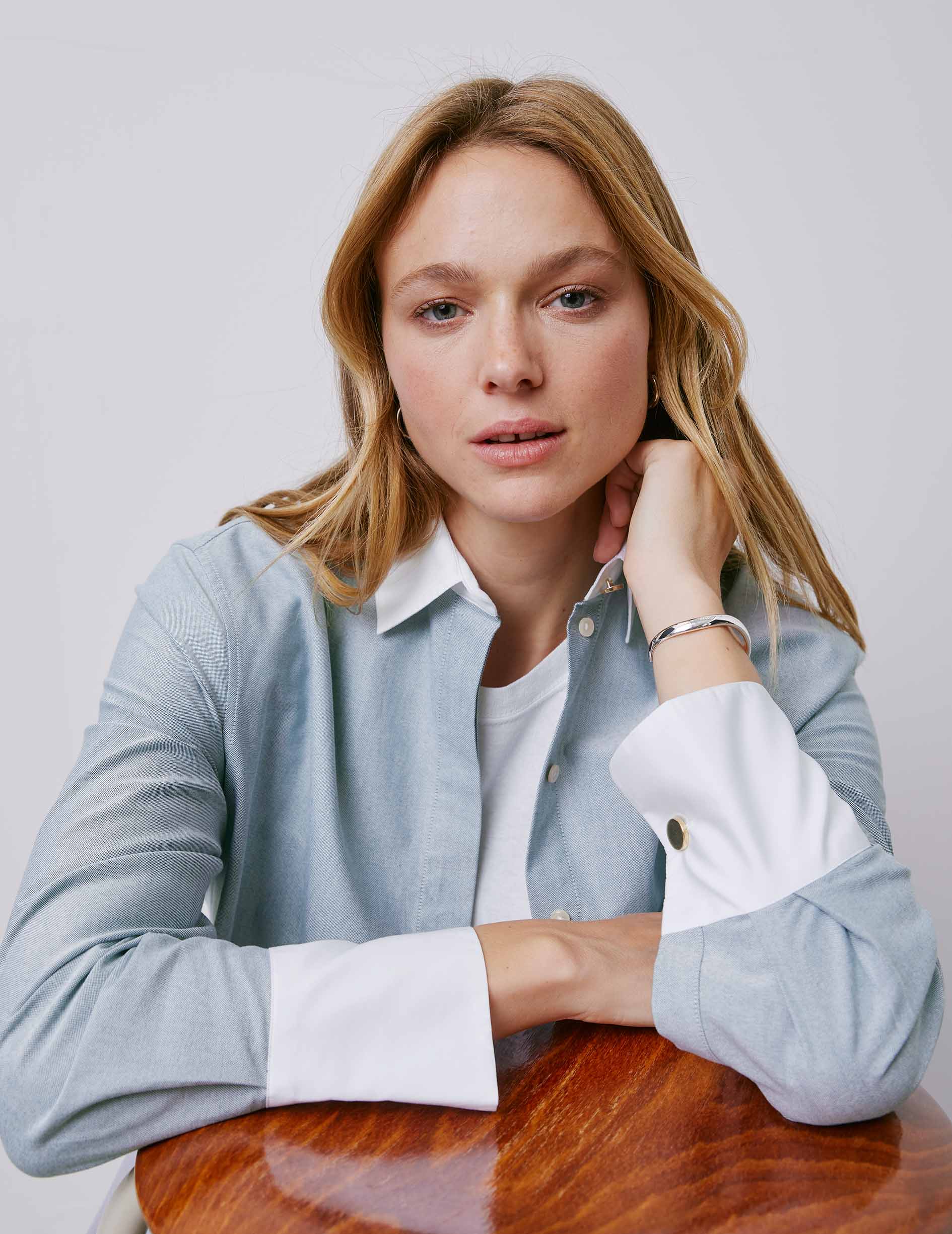 Mathéa green hidden button placket shirt - Oxford - Shirt Collar