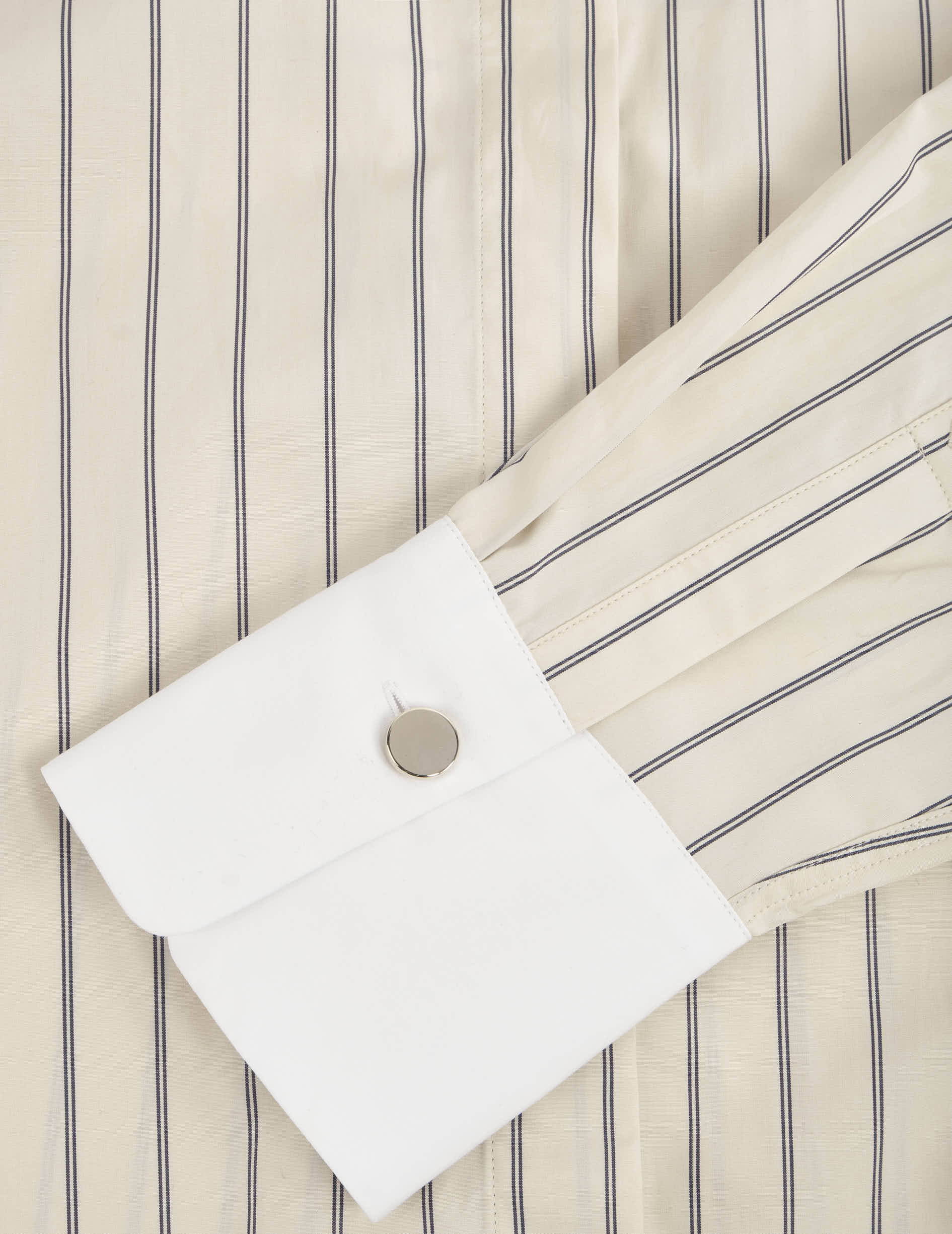 Mathéa beige striped hidden button placket shirt - Poplin - Shirt Collar