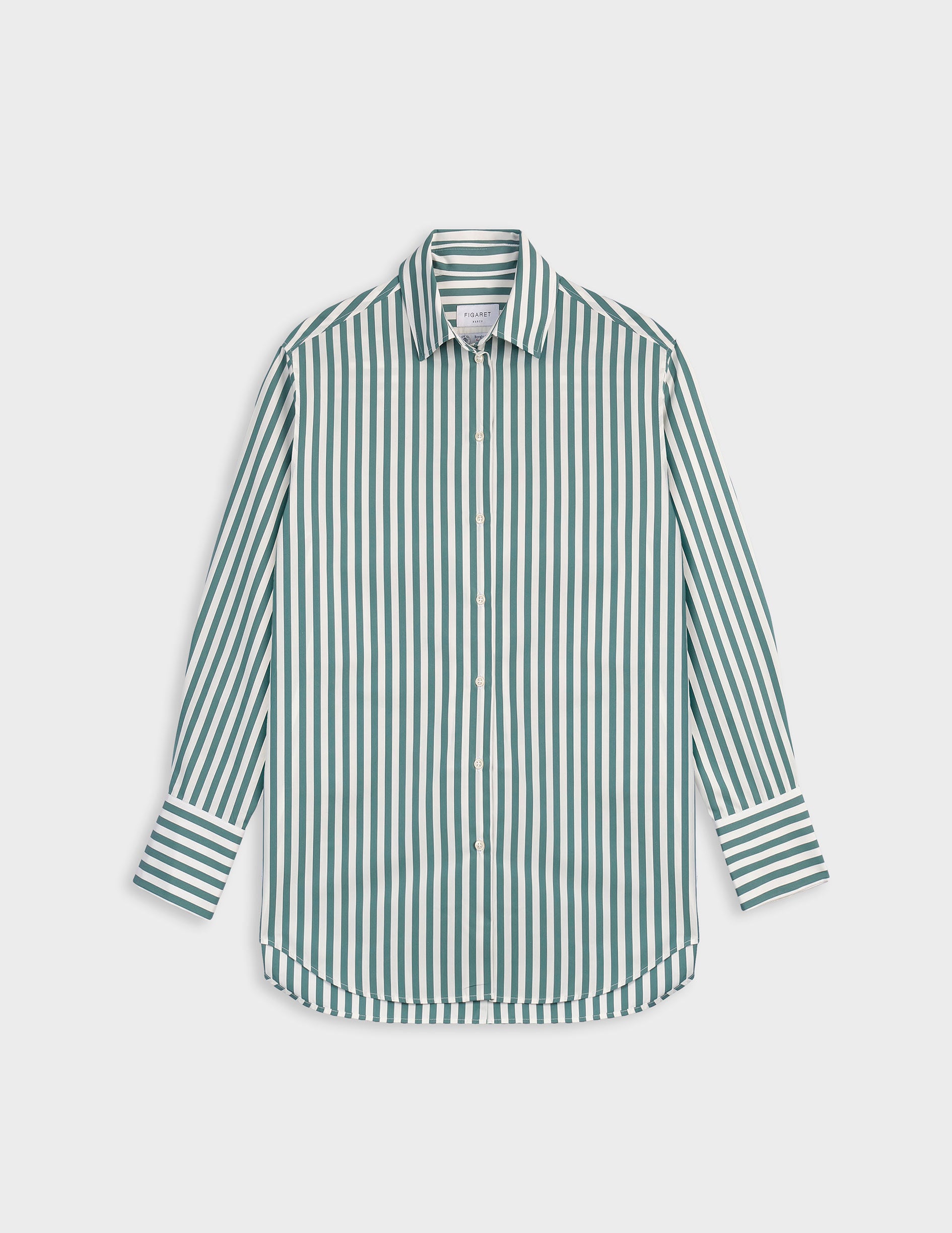 Chemise oversize Mathilde rayée vert sauge - Popeline - Col Chemise