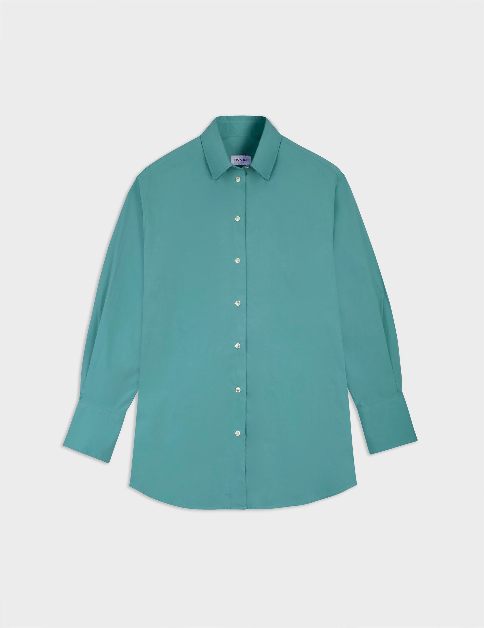Chemise oversize Mathilde vert sauge - Popeline - Col Chemise