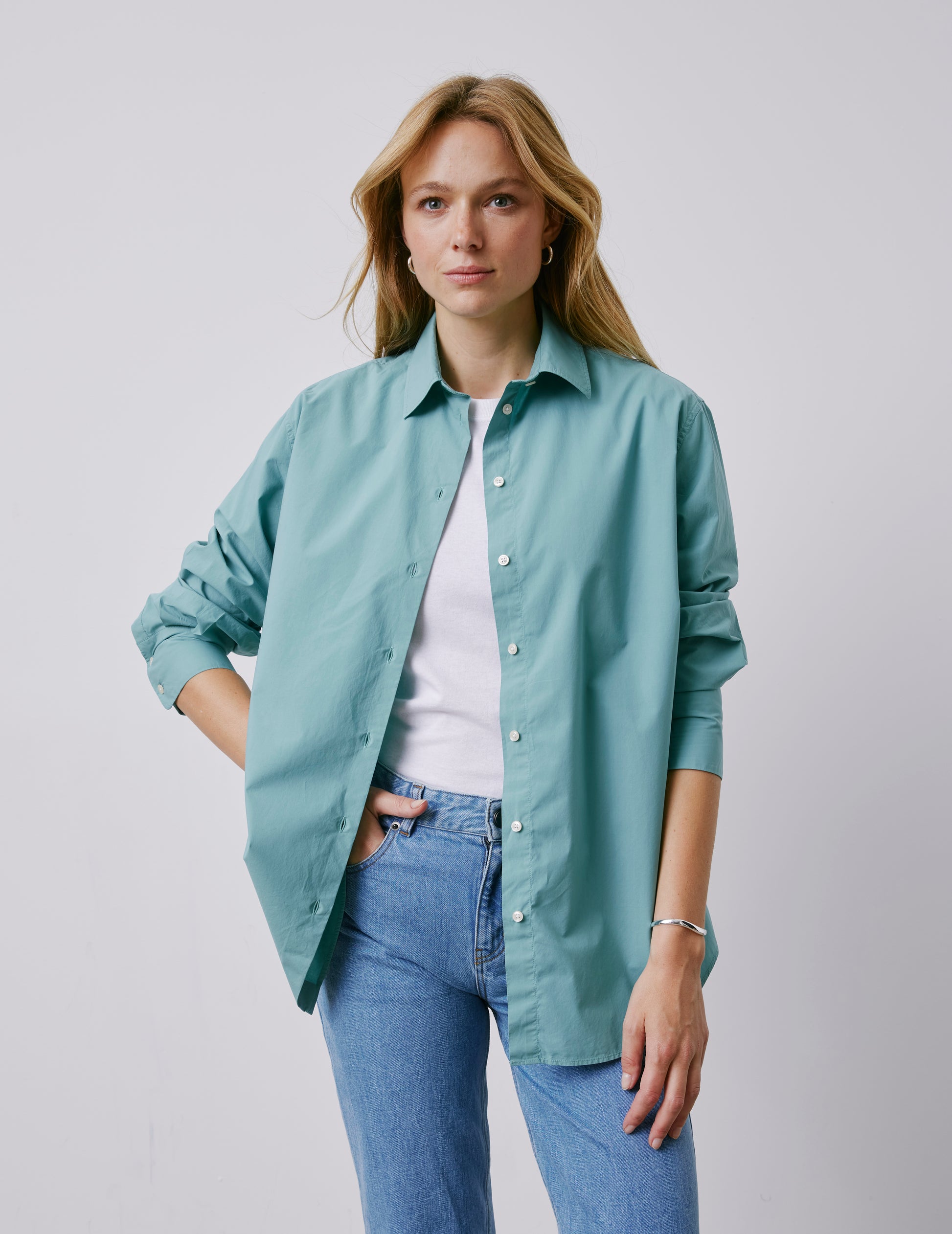 Chemise oversize Mathilde vert sauge - Popeline - Col Chemise