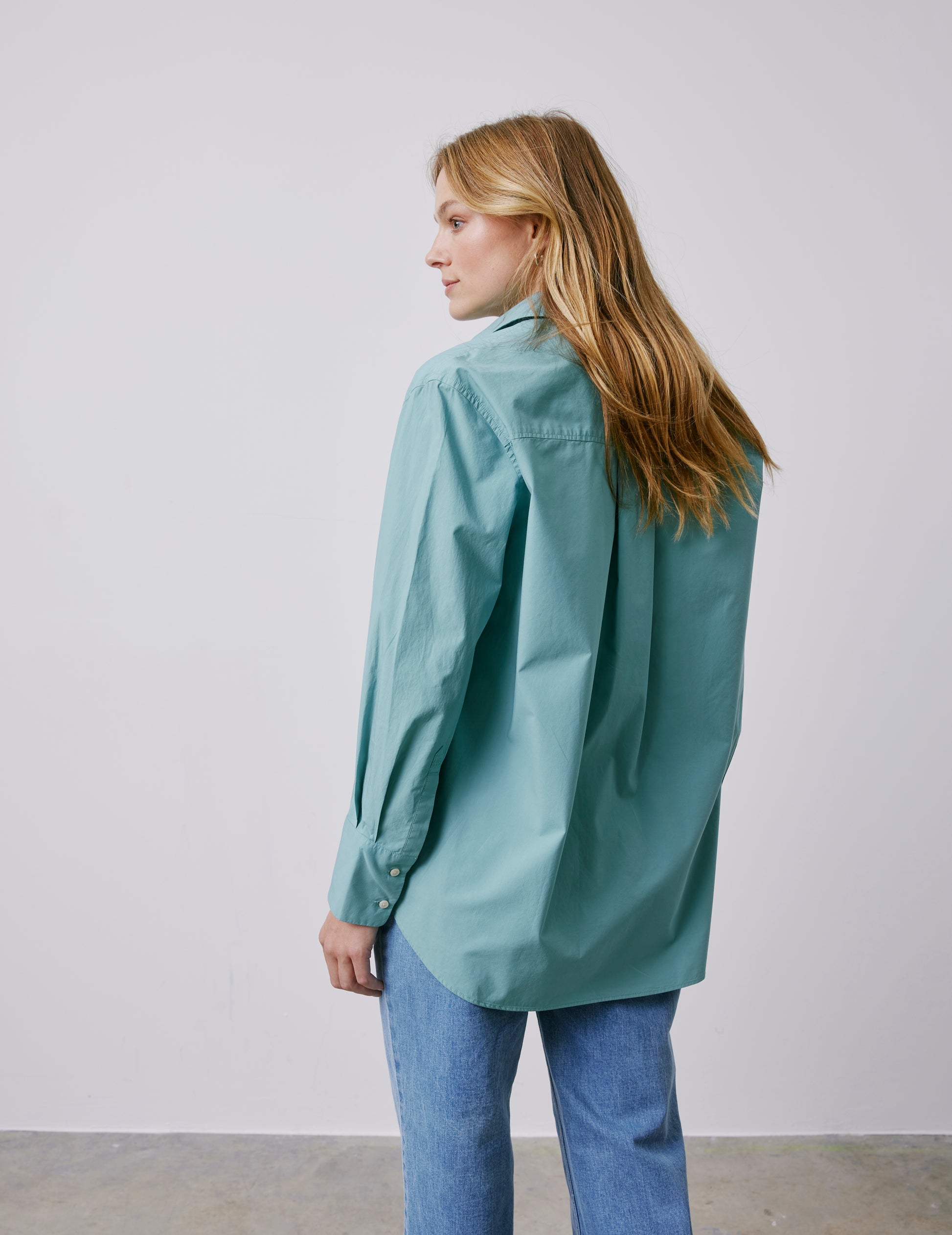 Chemise oversize Mathilde vert sauge - Popeline - Col Chemise