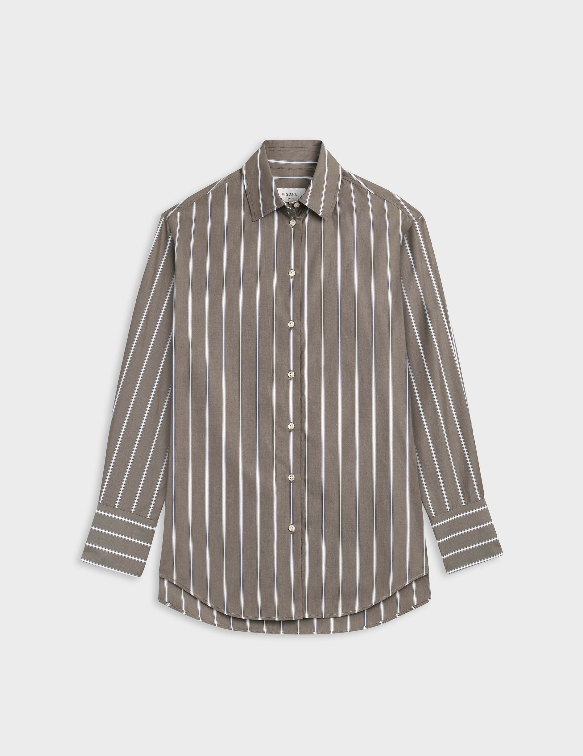 Mathilde khaki striped oversized shirt - Poplin - Shirt Collar
