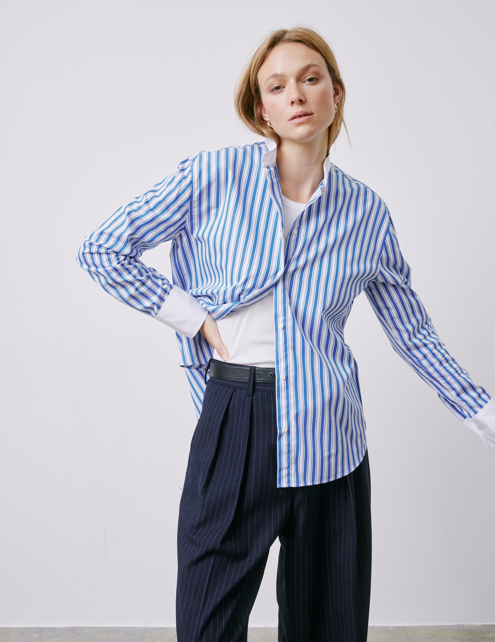 Maude blue striped shirt - Poplin - Officer Collar