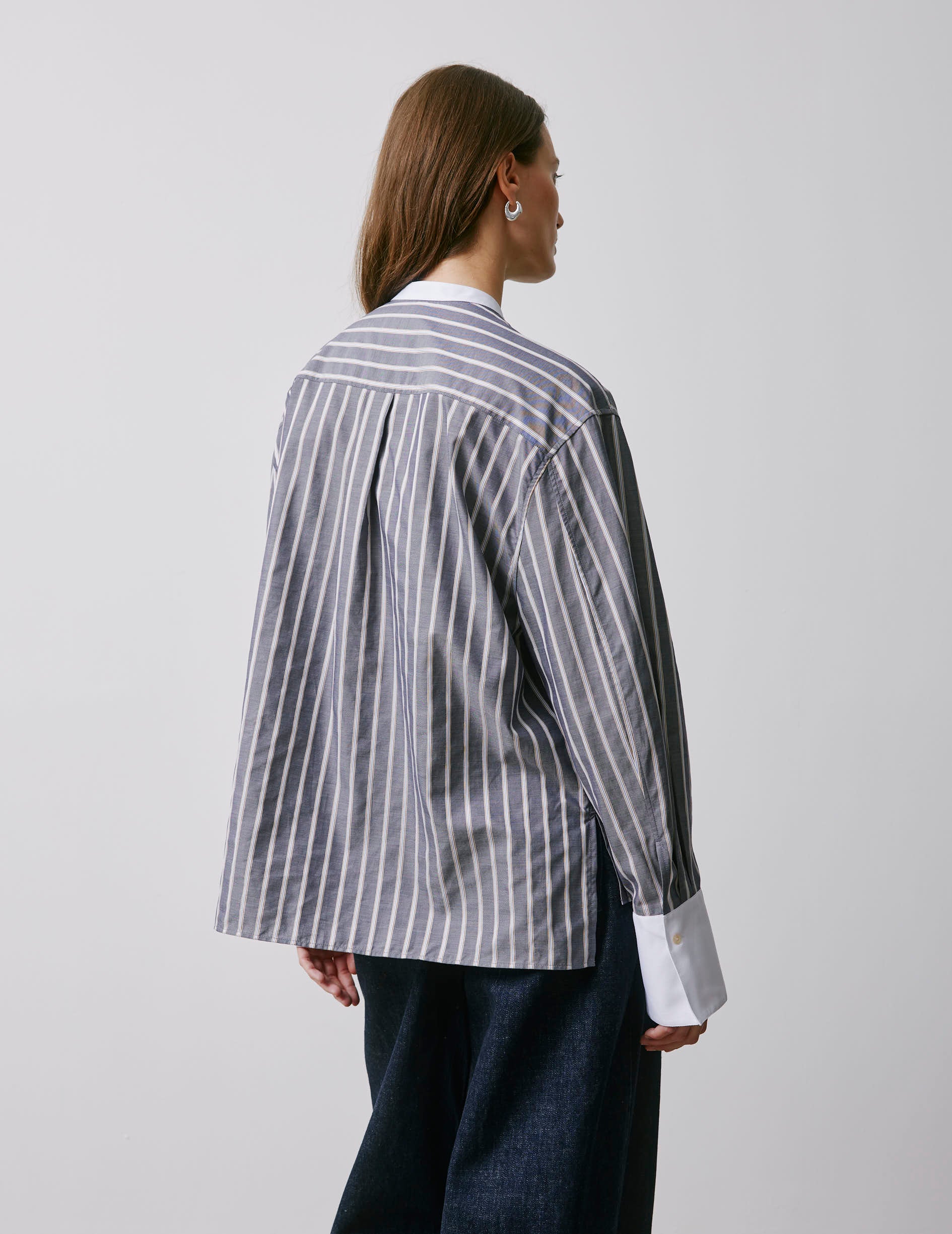 Chemise oversize Maureen rayée grise - Fil-à-fil - Col Officier