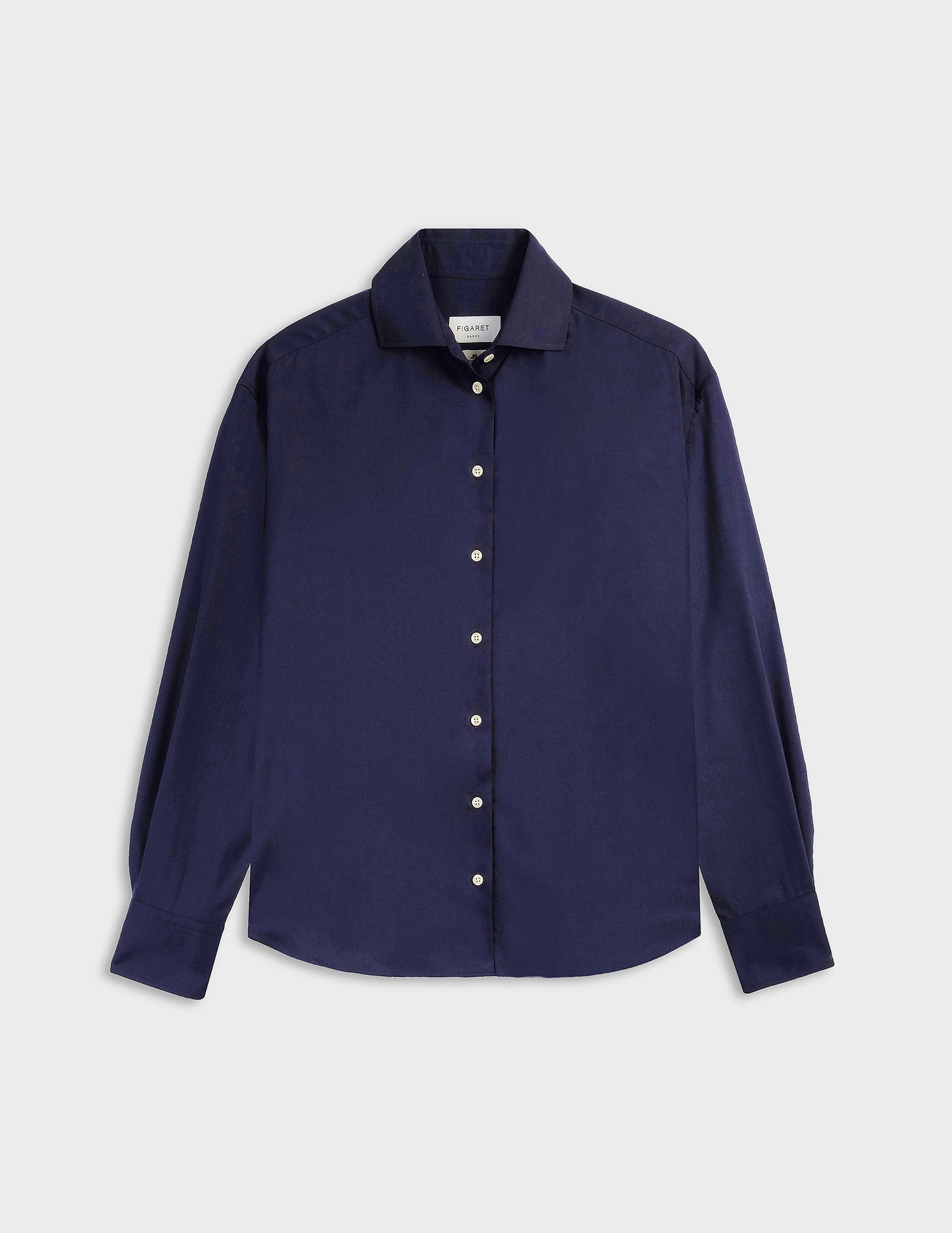 Melinda shirt in navy virgin wool - Virgin wool - Italian Collar