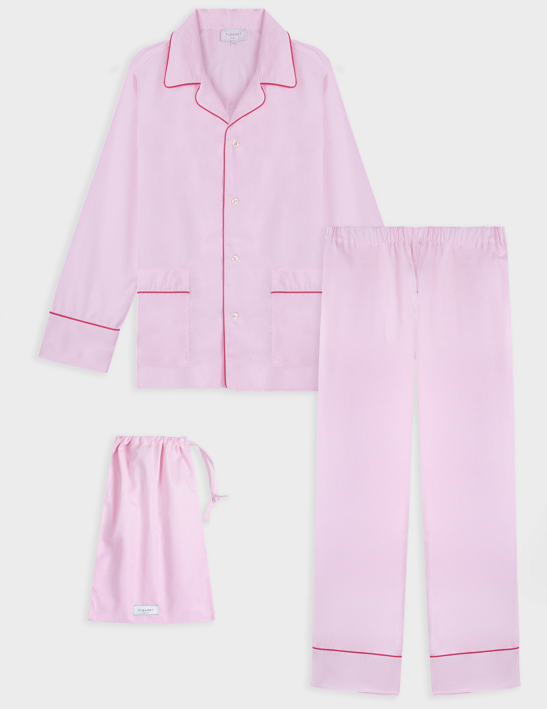 Pyjama Louise en popeline rayée rose