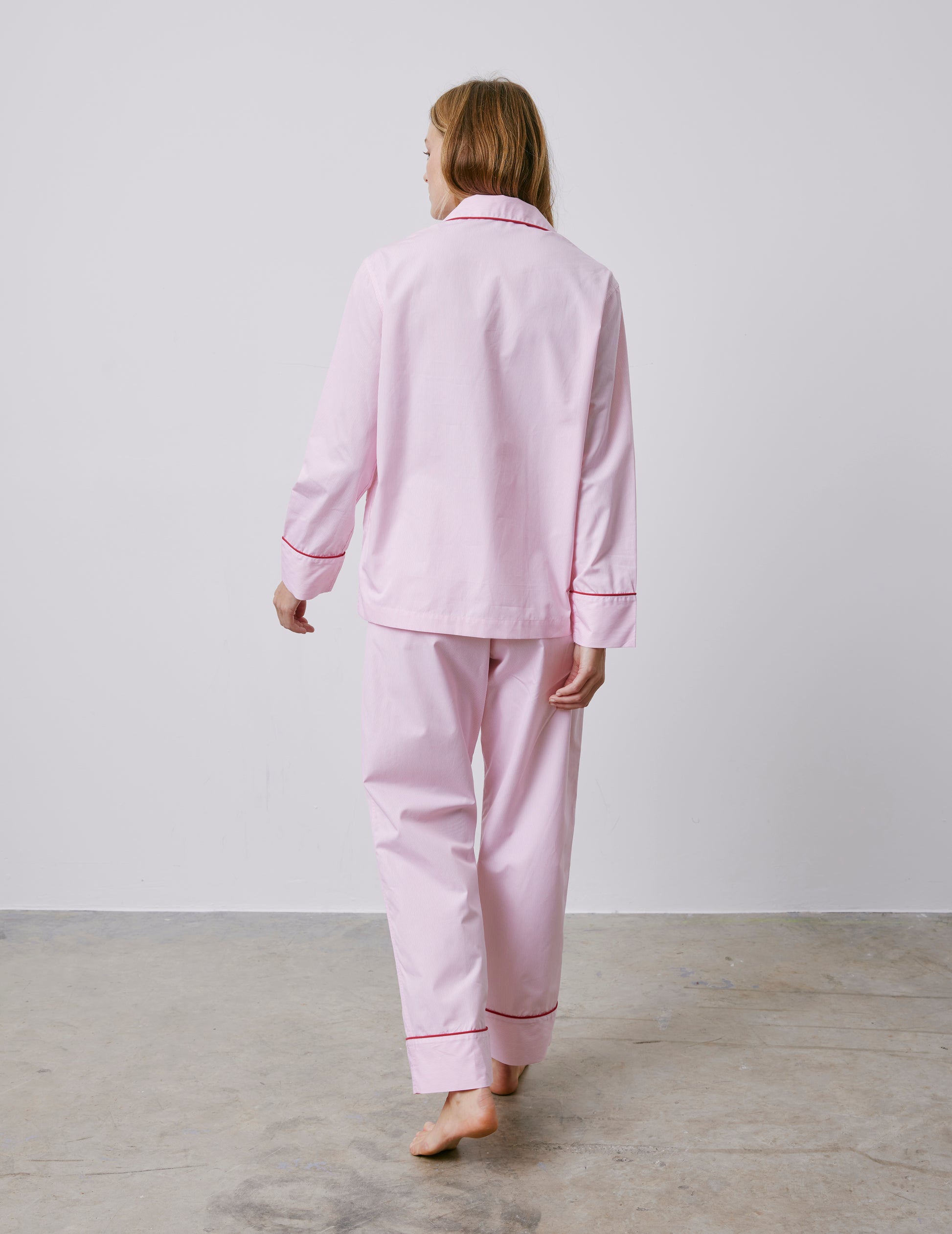 Pyjama Louise en popeline rayée rose