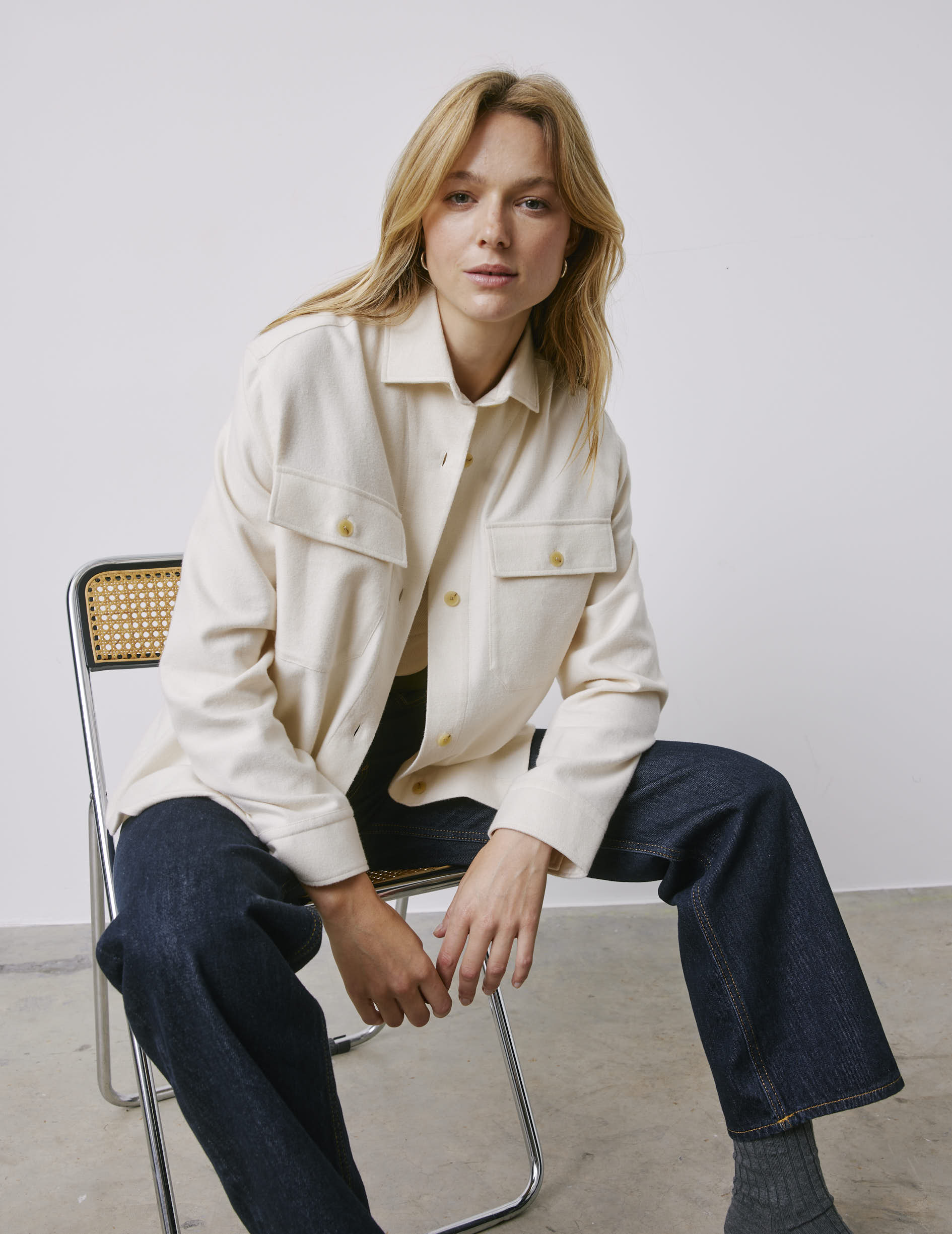 Milena beige flannel shirt jacket - Flannel