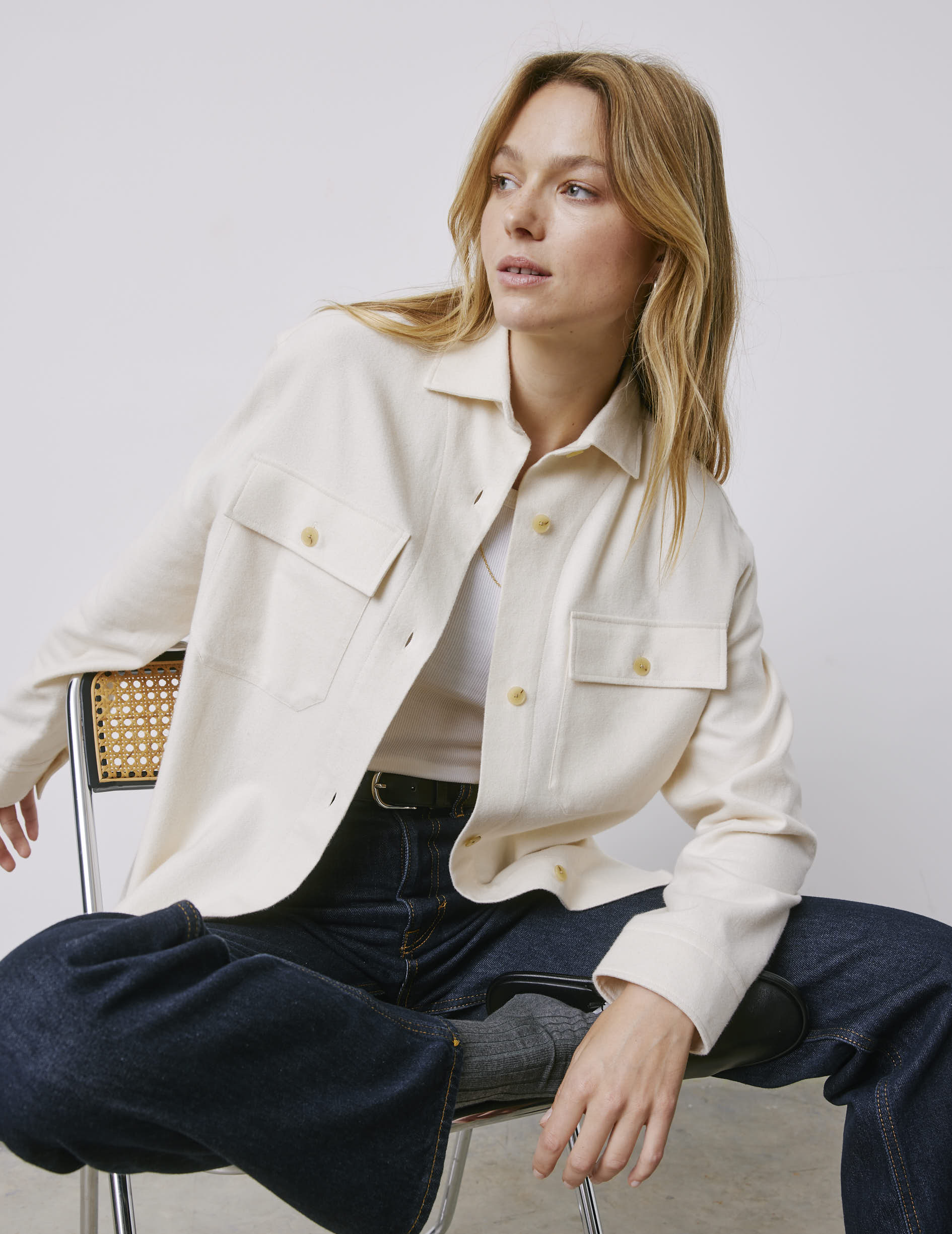 Milena beige flannel shirt jacket - Flannel